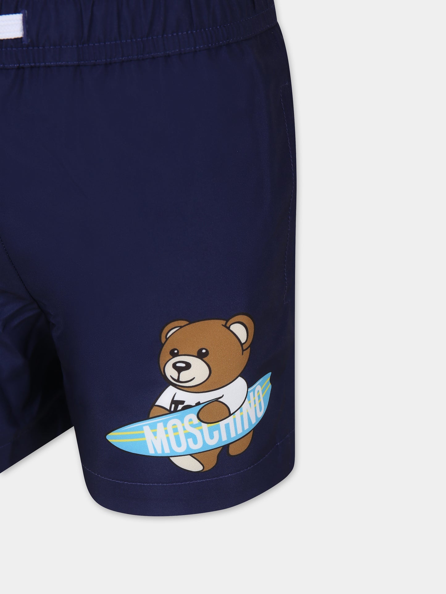 Boxer mare blu per bambino con Teddy Bear e logo,Moschino Kids,HOL01C LKA02 40016