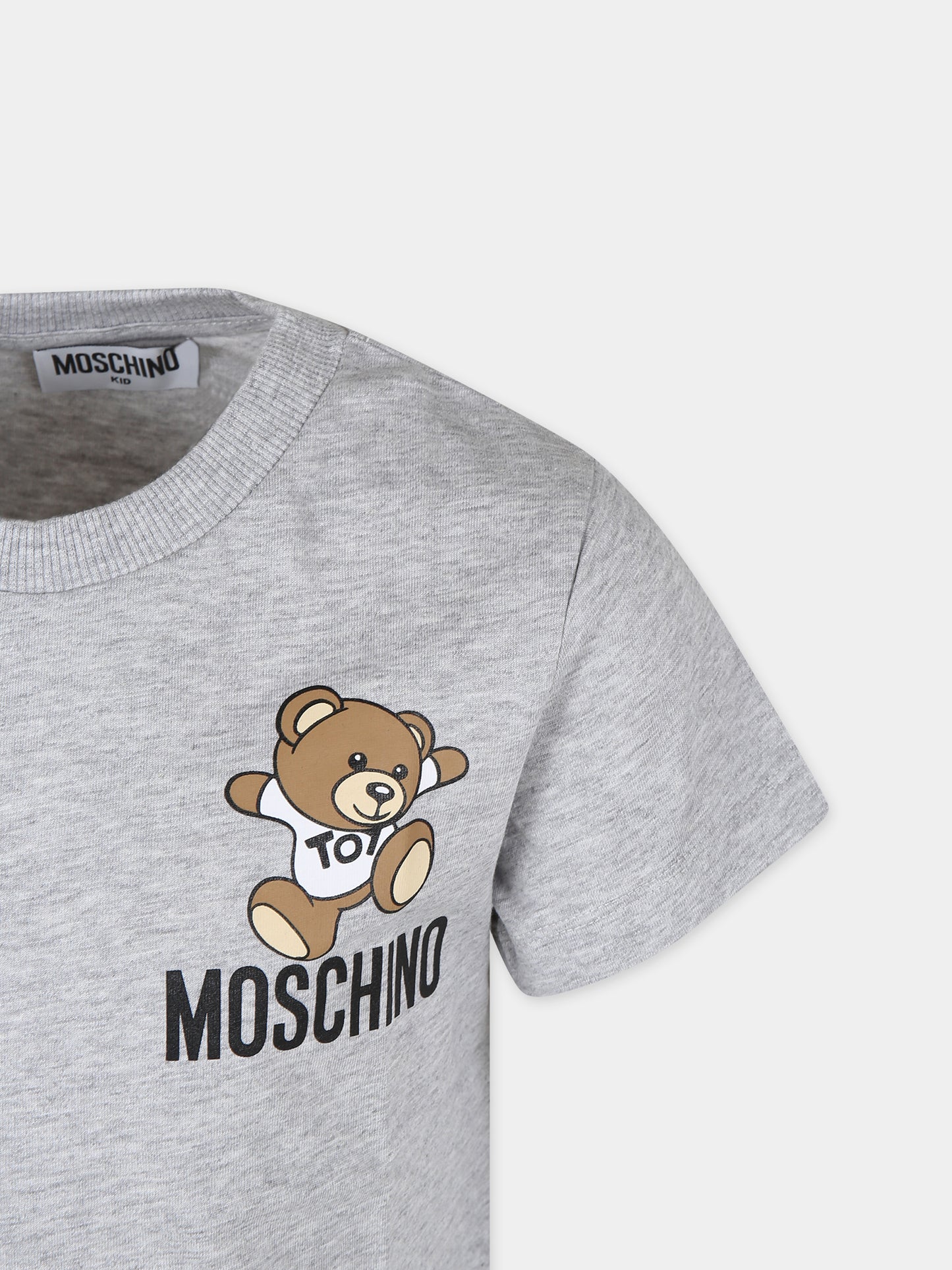 T-shirt grigia per bambini con Teddy Bear e logo,Moschino Kids,HUM04K LAA02 60926