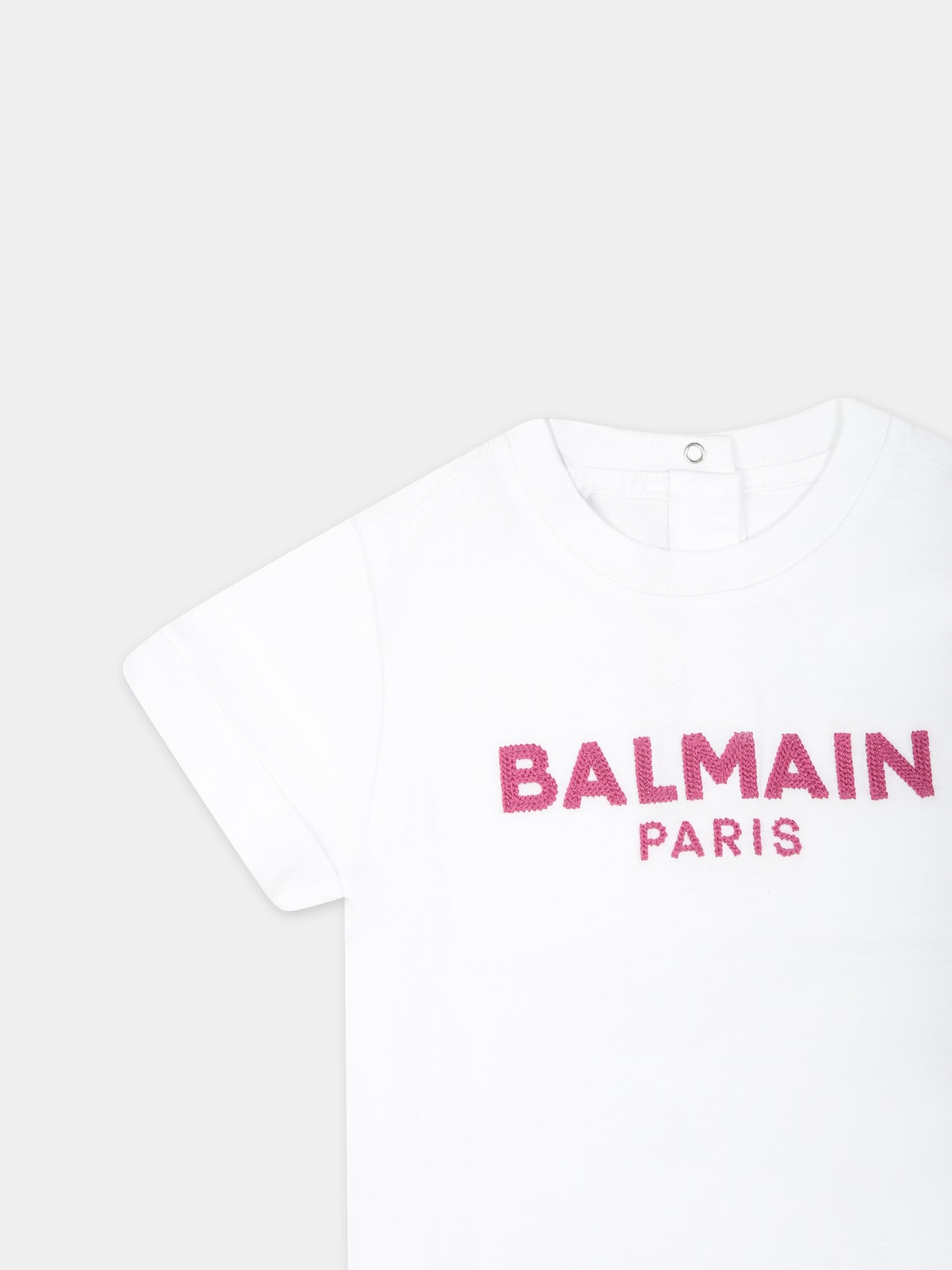 T-shirt bianca per neonata con logo ricamato,Balmain Kids,BT8531 Z0082 100FU