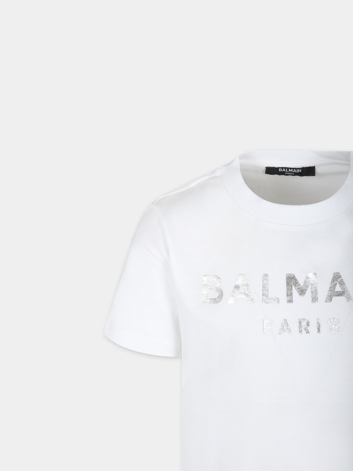 T-shirt bianca per bambino con logo,Balmain Kids,BS8R01 Z0082 100AG