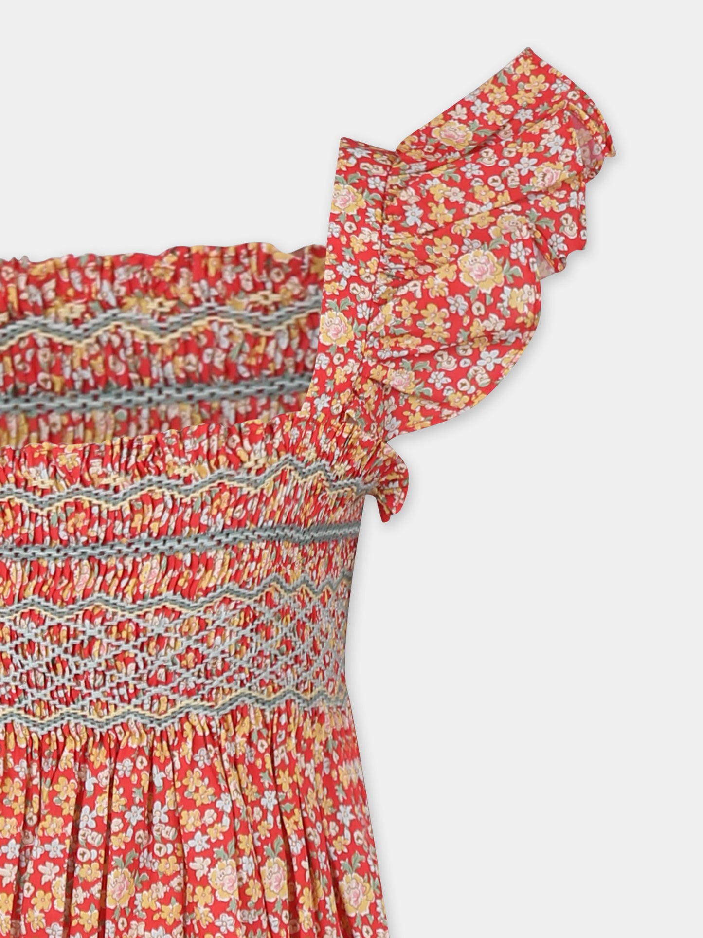 Vestito rosso per bambina con stampa floreale,Bonpoint,C05GDRW00001 651A