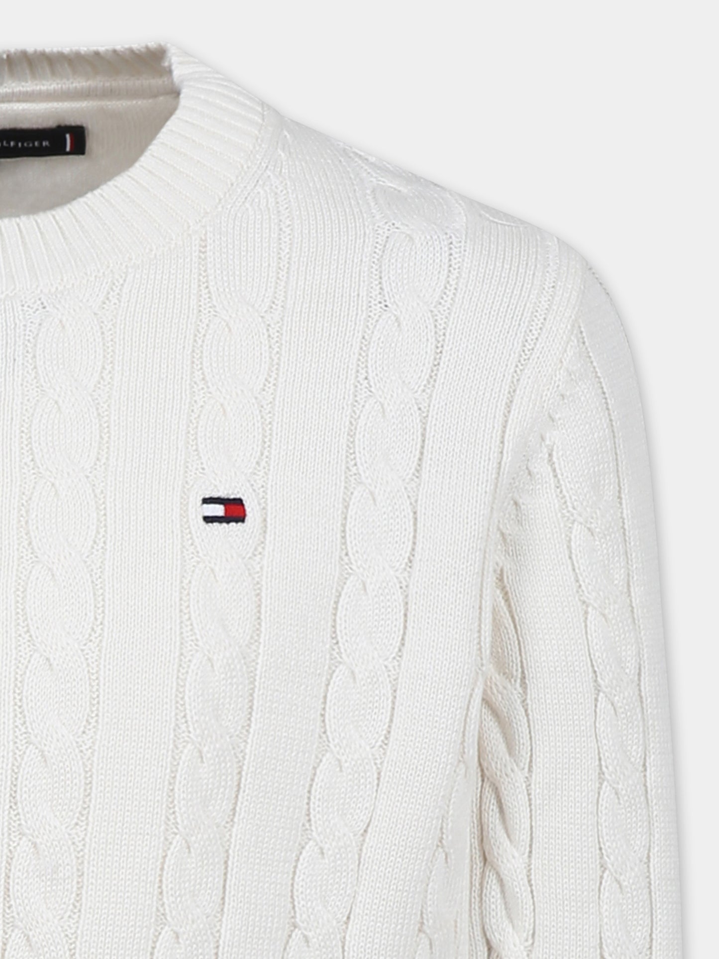 Ivory sweater for boy with flag