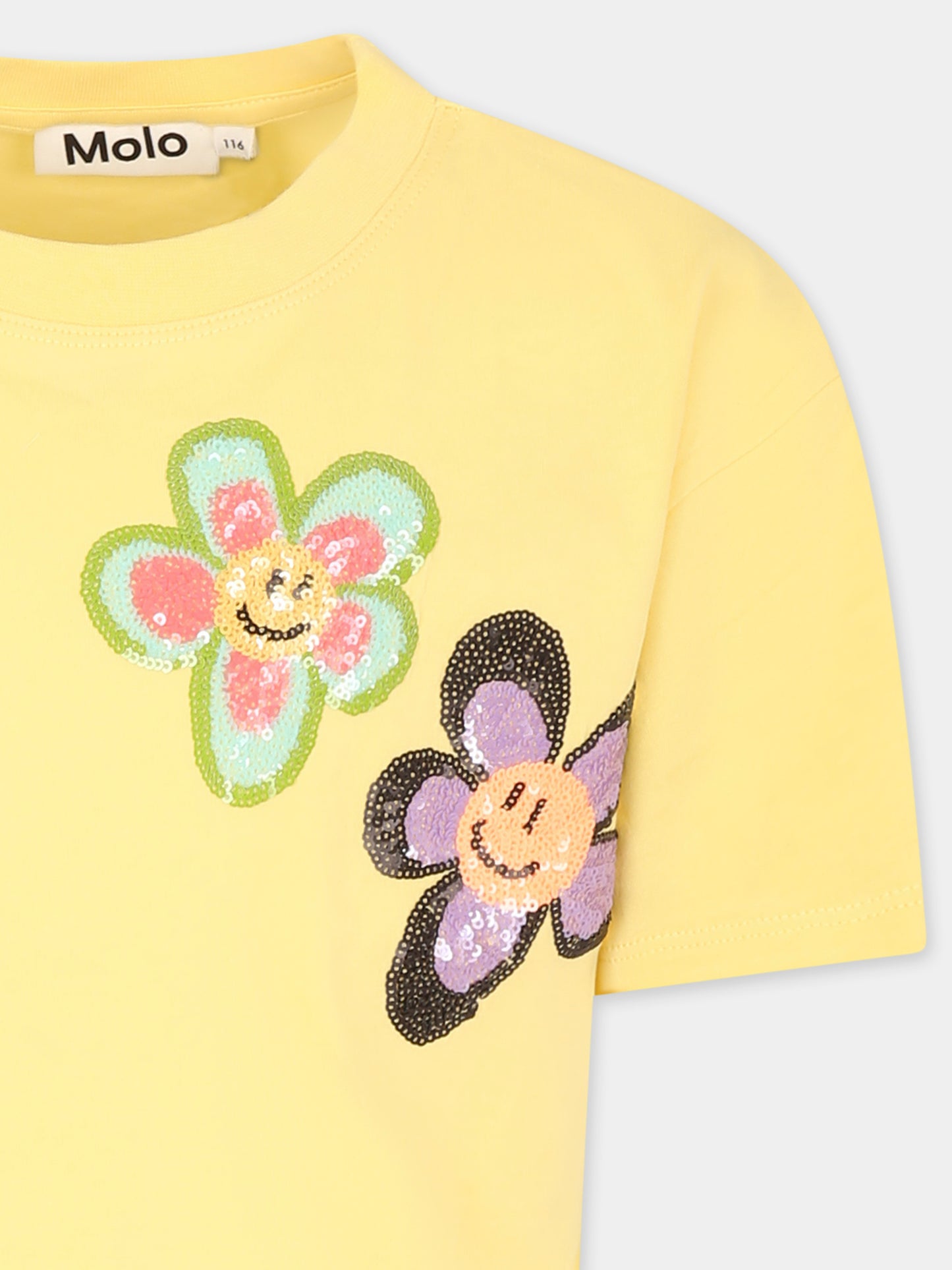 T-shirt Reinette gialla per bambina con fiori,Molo,2S25A210 3935