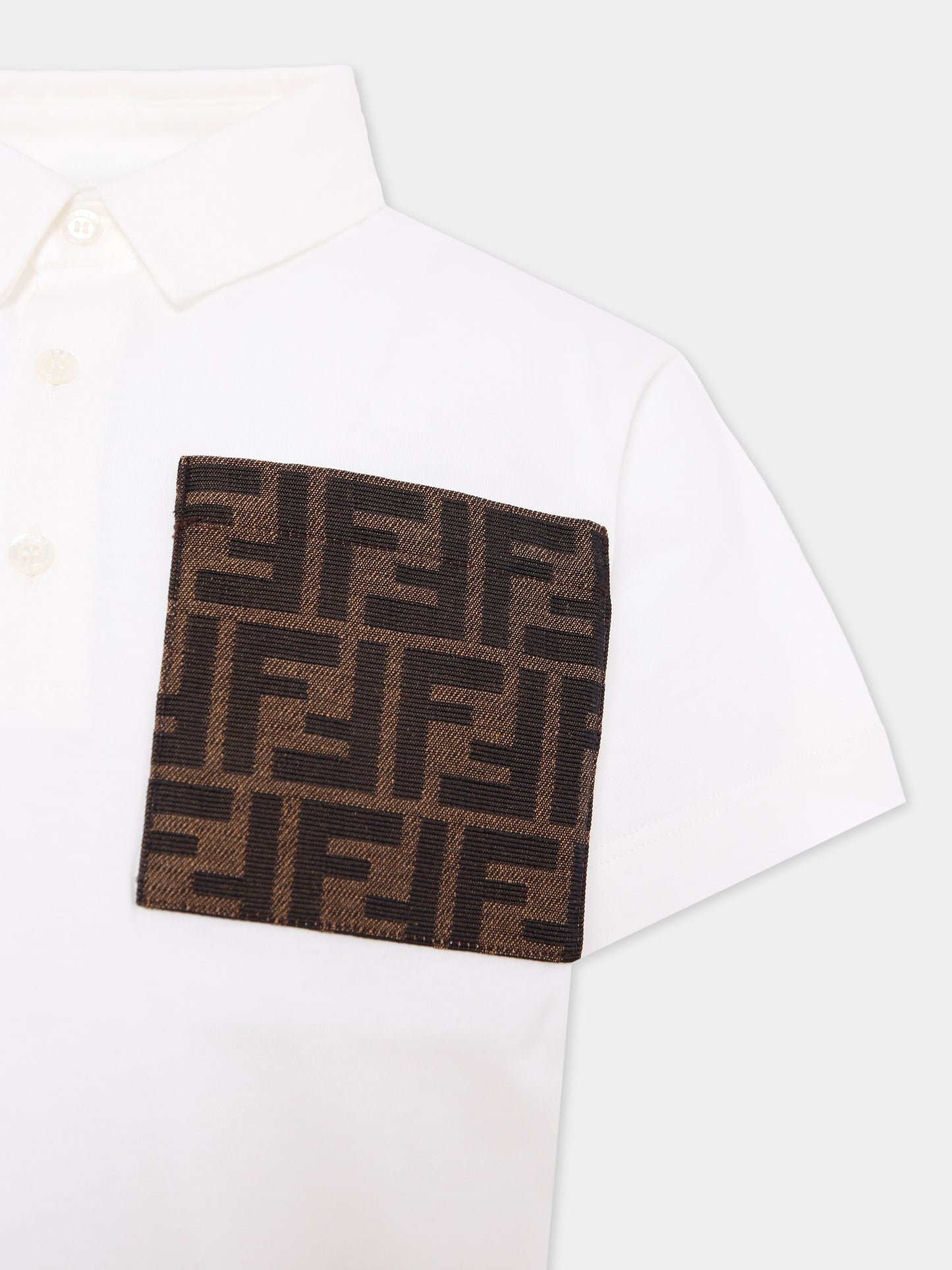 Polo bianca per bambino con iconica FF,Fendi Kids,JMI475 7AJ F0TU9