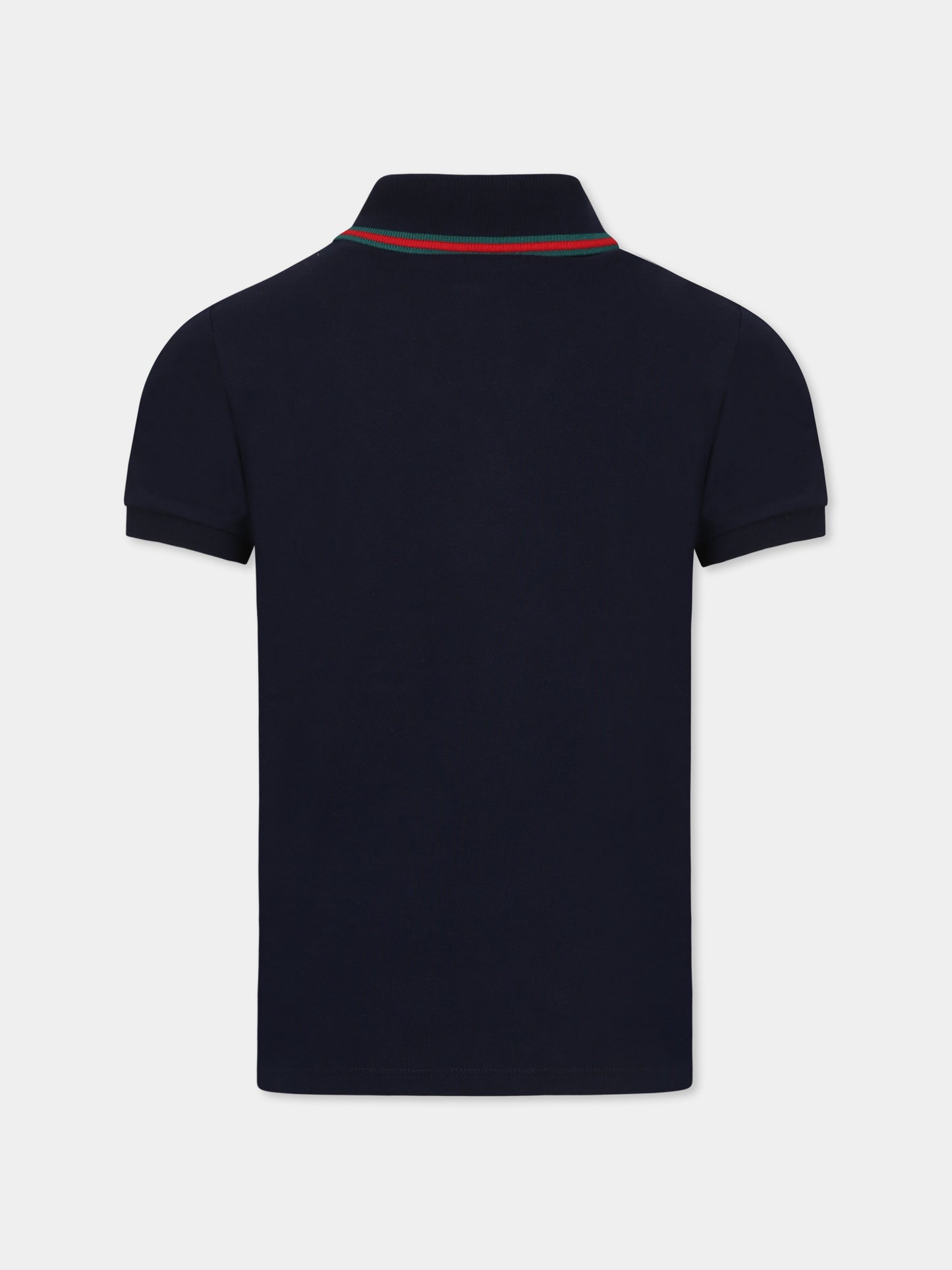 Polo blu per bambino con dettaglio Web,Gucci Kids,805405 XJGXV 4306