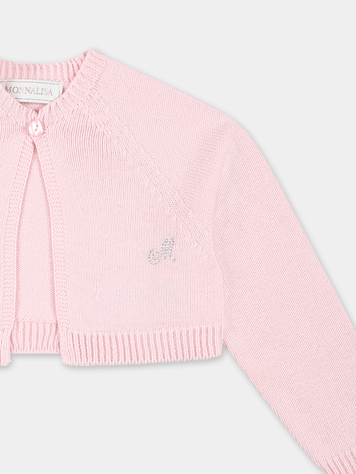 Cardigan rosa per neonata con logo,Monnalisa,37E800 5060 0090