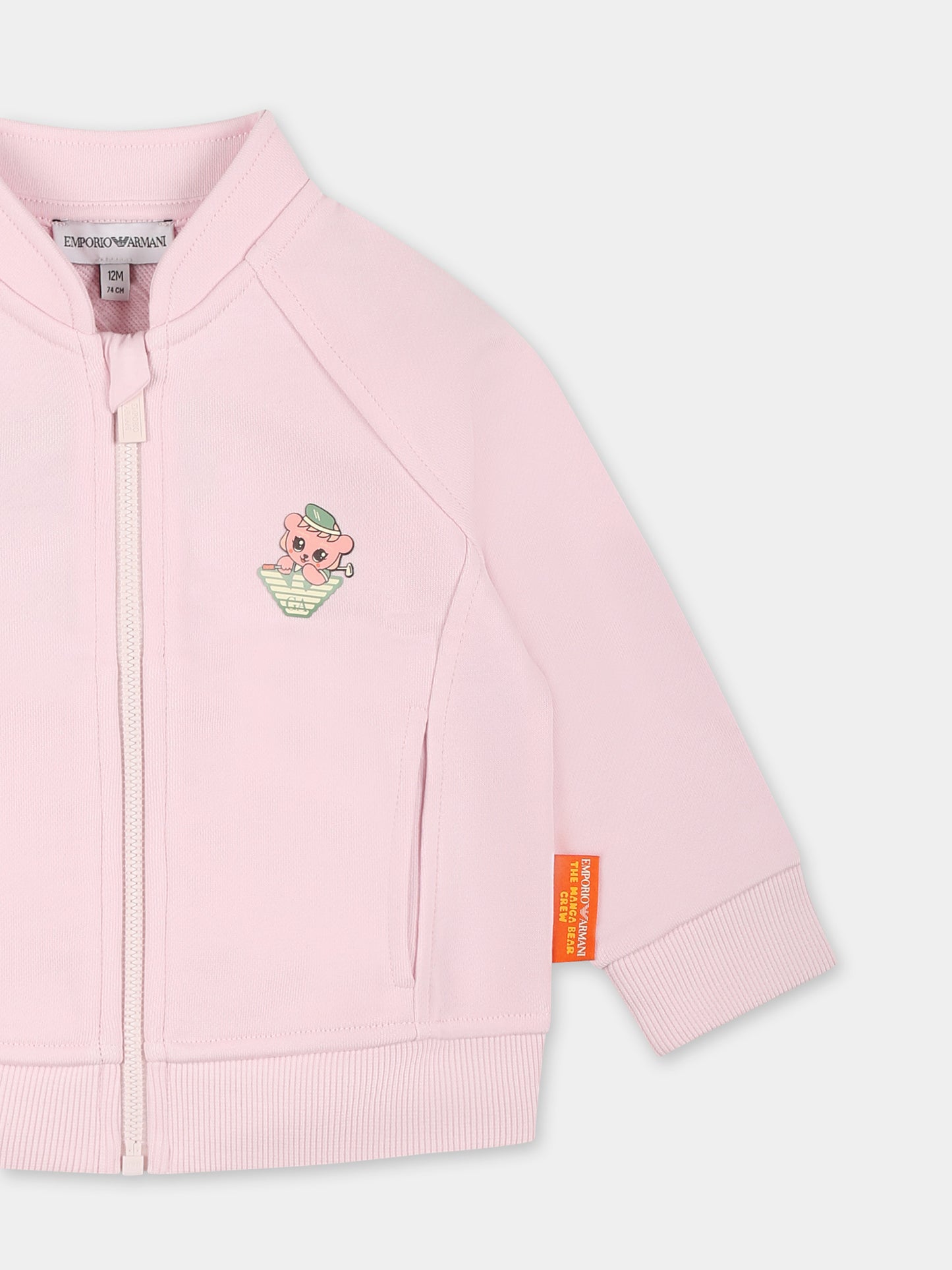 Felpa rosa per neonata con Manga Bear,Emporio Armani,EB000276 AF13552 U4271