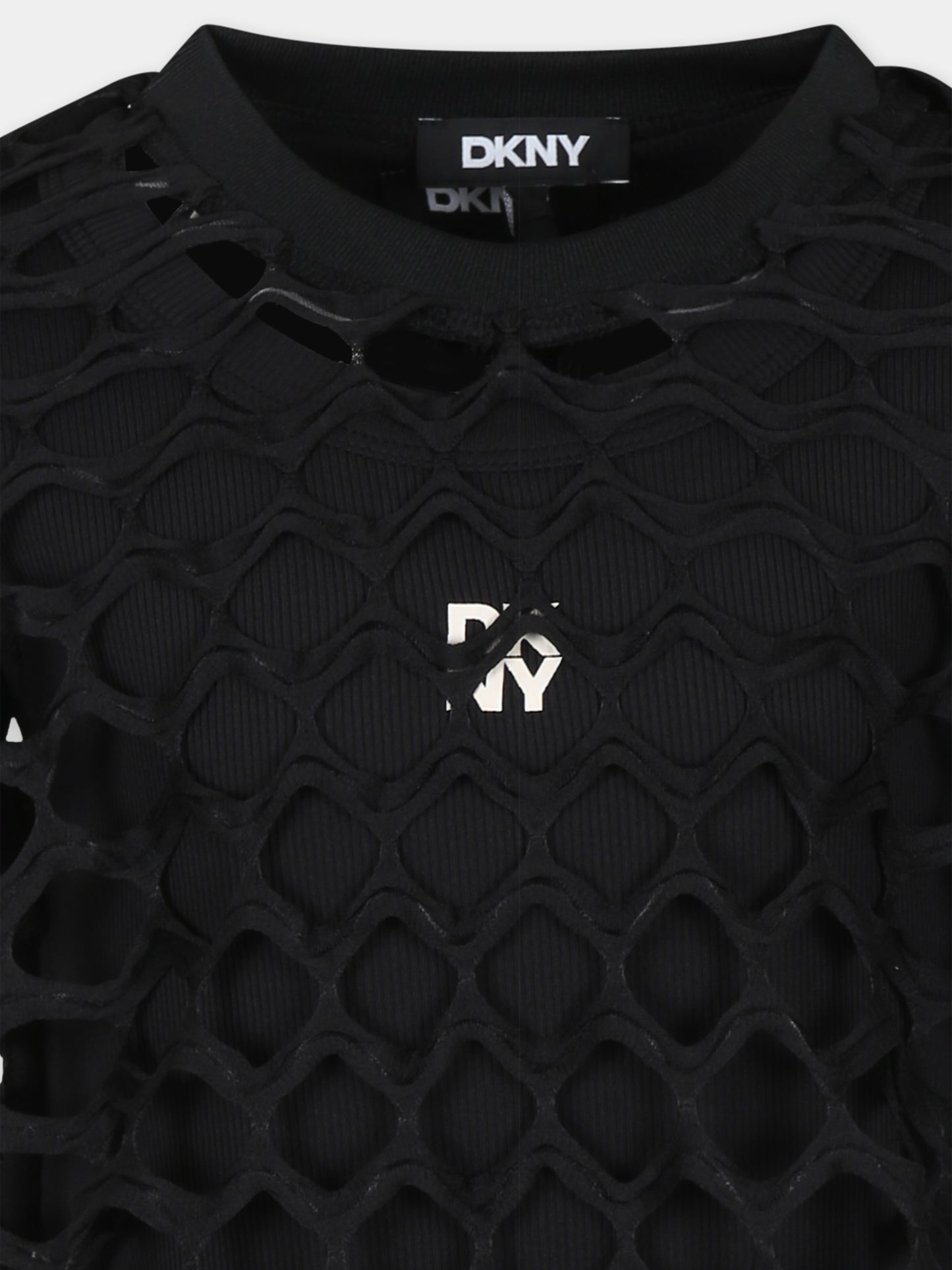 Vestito nero per bambina con logo,Dkny,D62327 09B