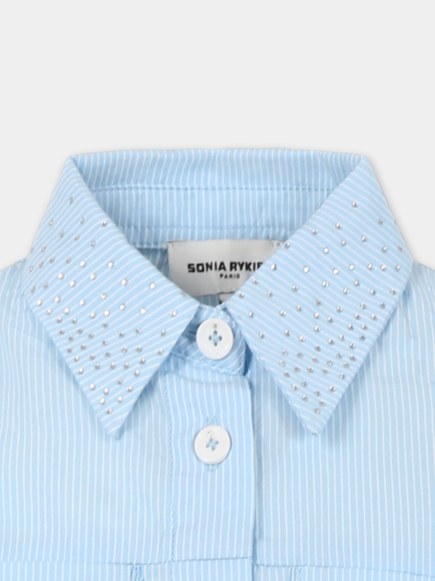Camicia crop celeste per bambina con logo,Sonia Rykiel Paris,A00302 N48