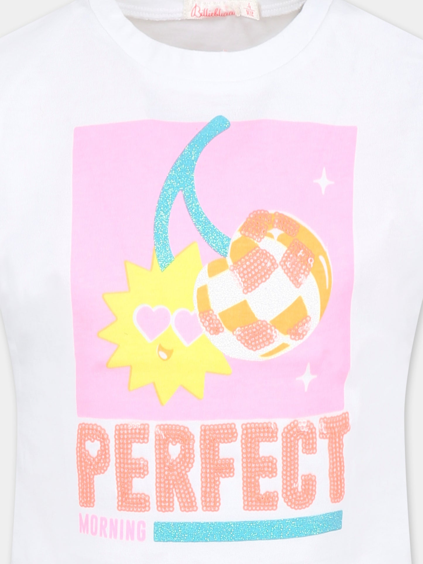 T-shirt bianca per bambina con ciliegie e scritta,Billieblush,U21038 10P