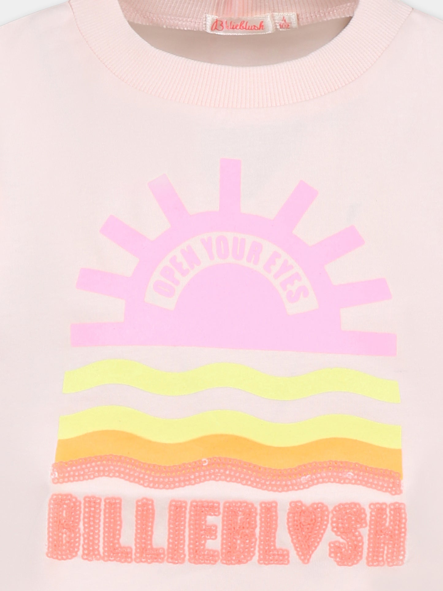 Pink crop t-shirt for girl with sun