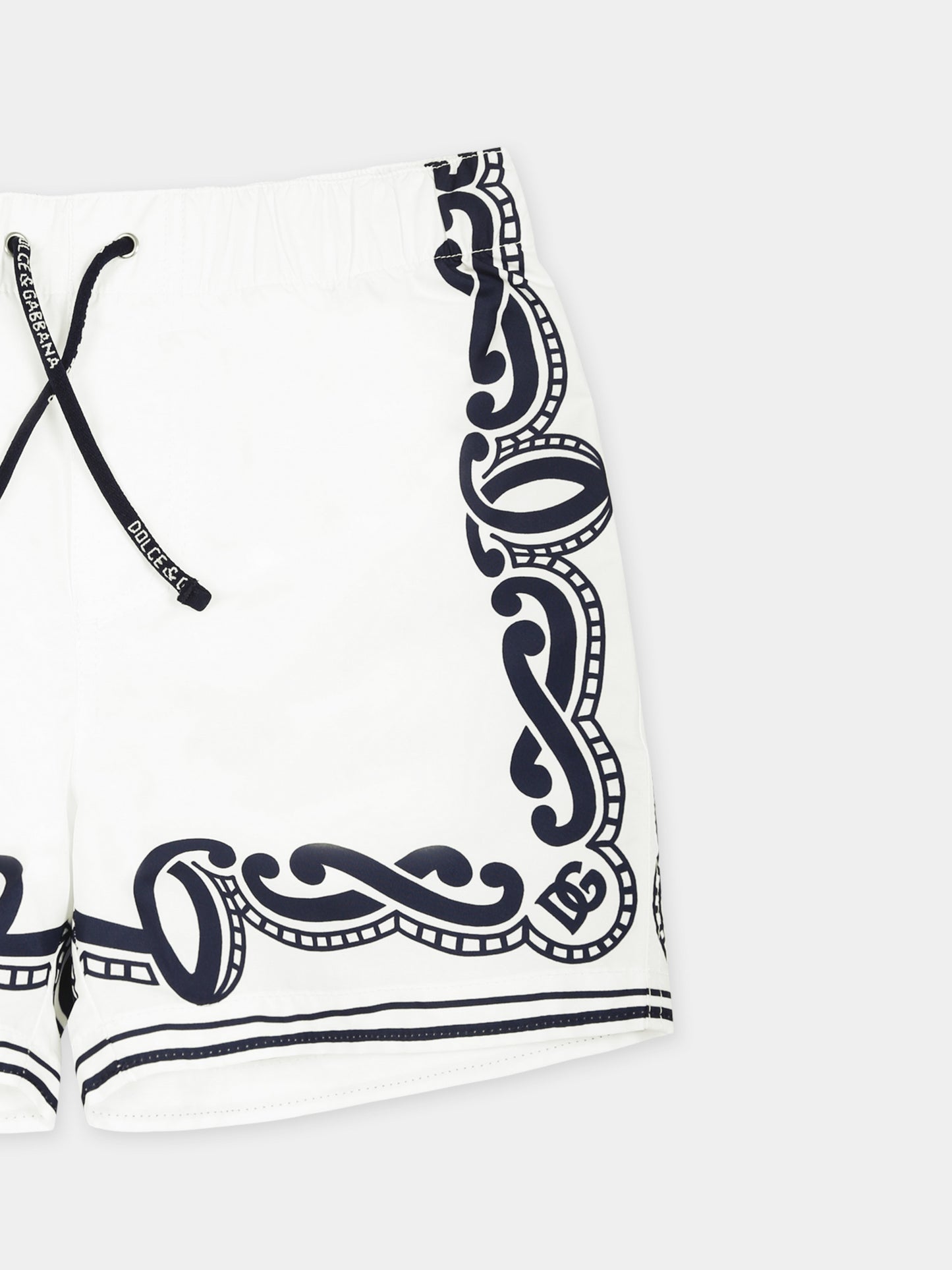 White swim shorts for baby boy with bandana print