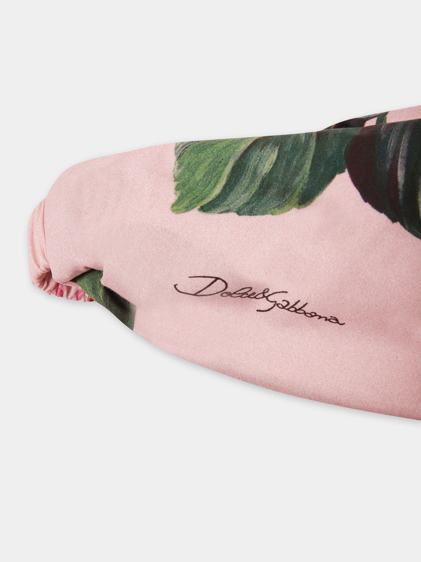 Pink headband for girl with rose print