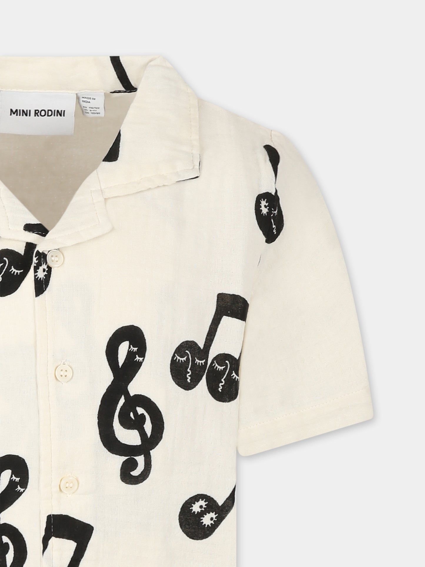 Camicia avorio per bambini con note musicali all-over,Mini Rodini,2522017910
