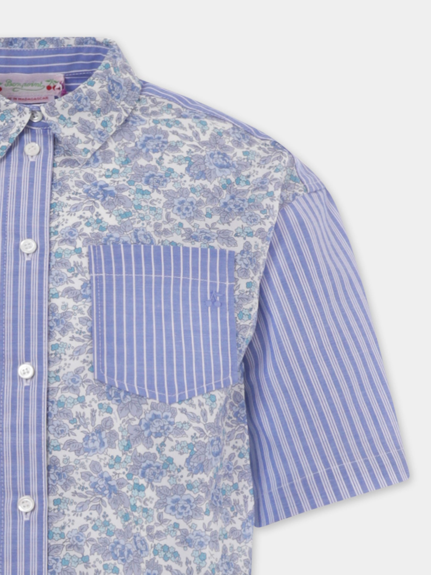 Light blue shirt for girl with floral print