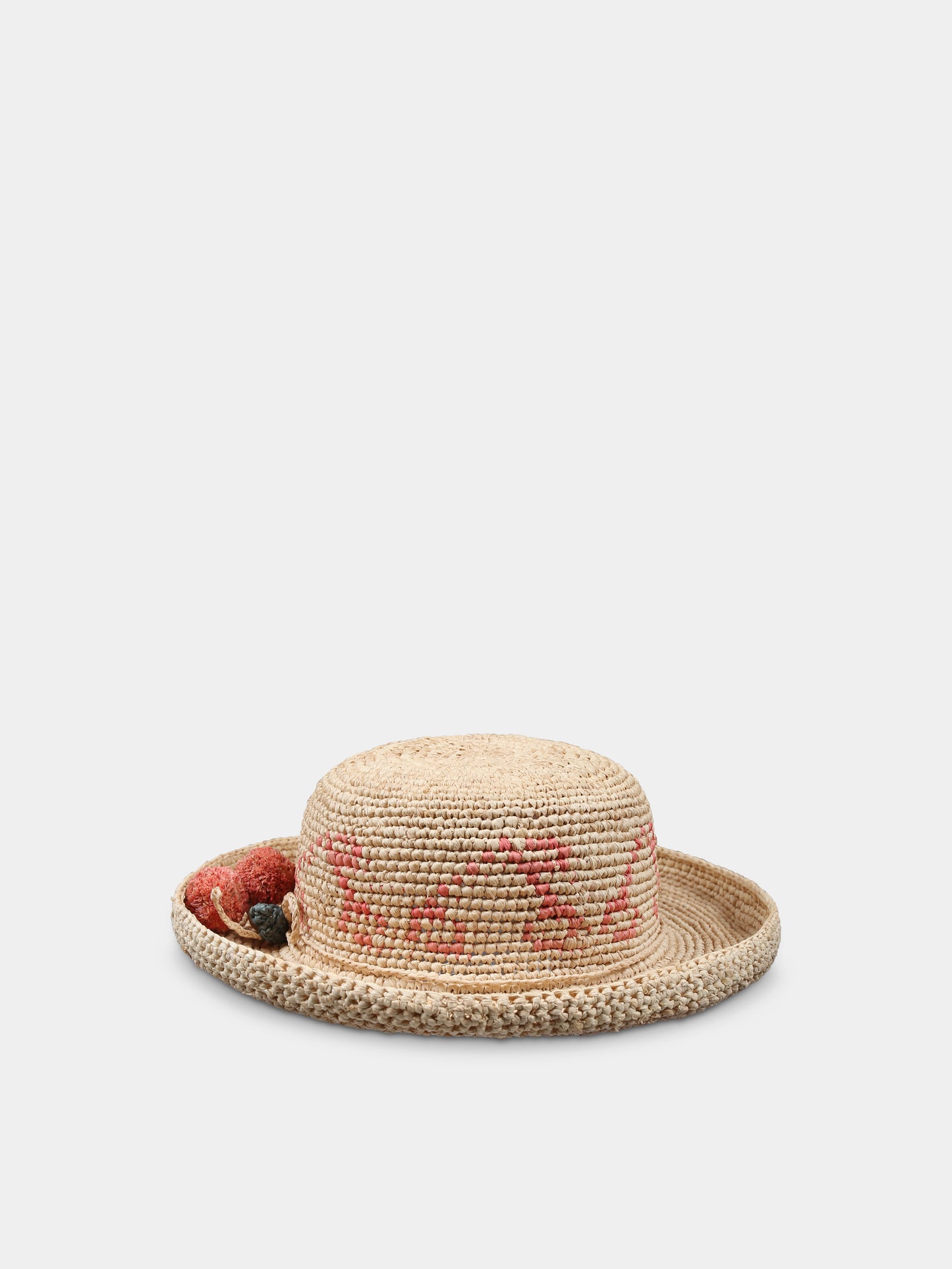 Beige straw hat for girl with cherries