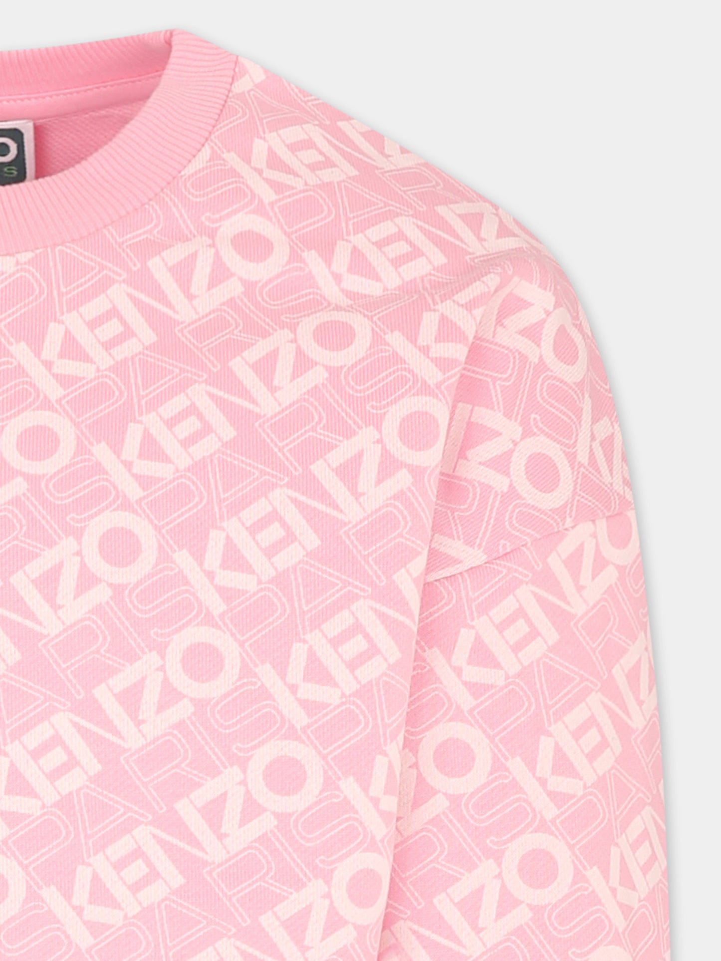Felpa rosa per bambina con logo all over,Kenzo Kids,K60911 465