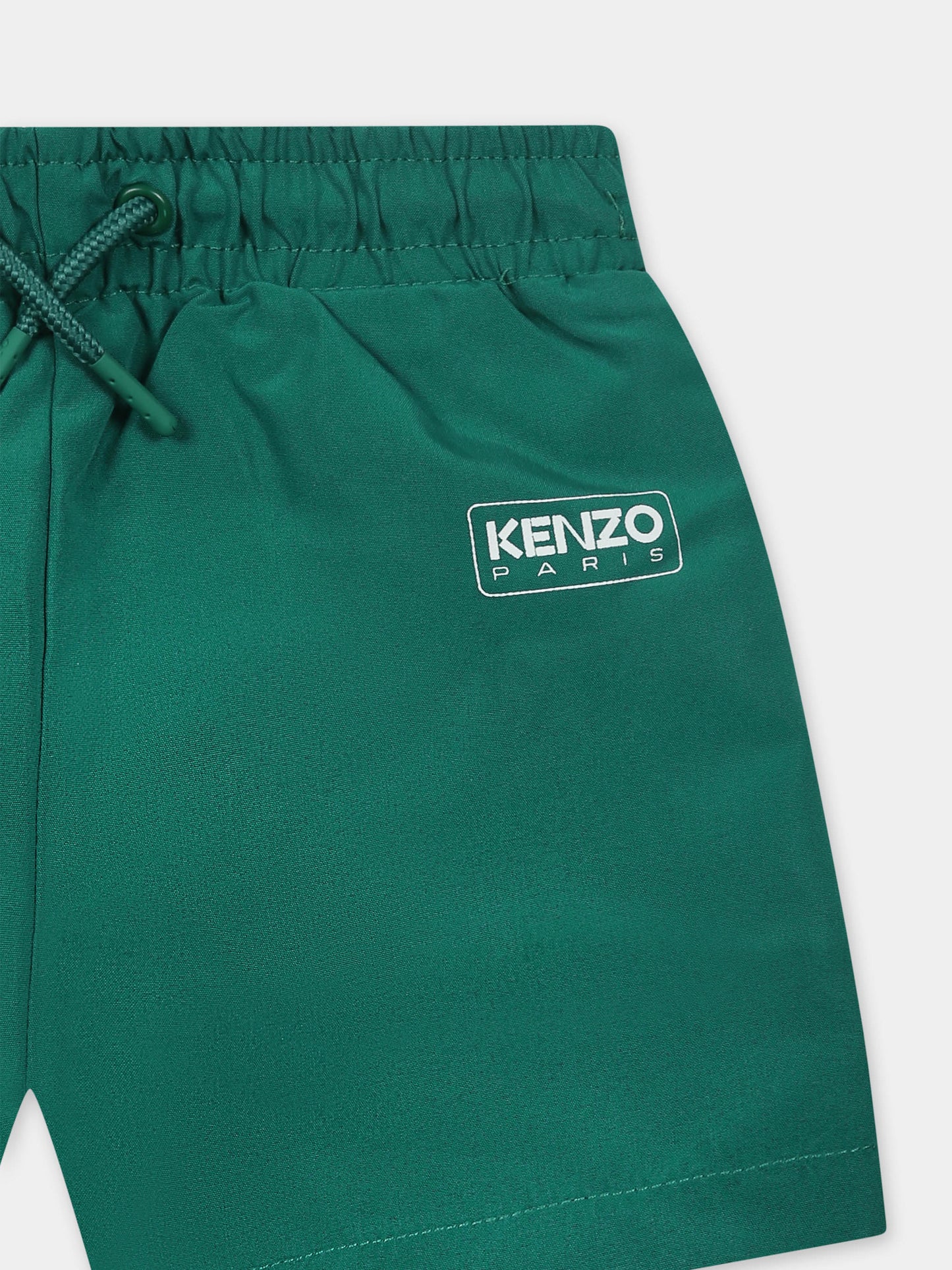 Green swim shorts for baby boy with logo