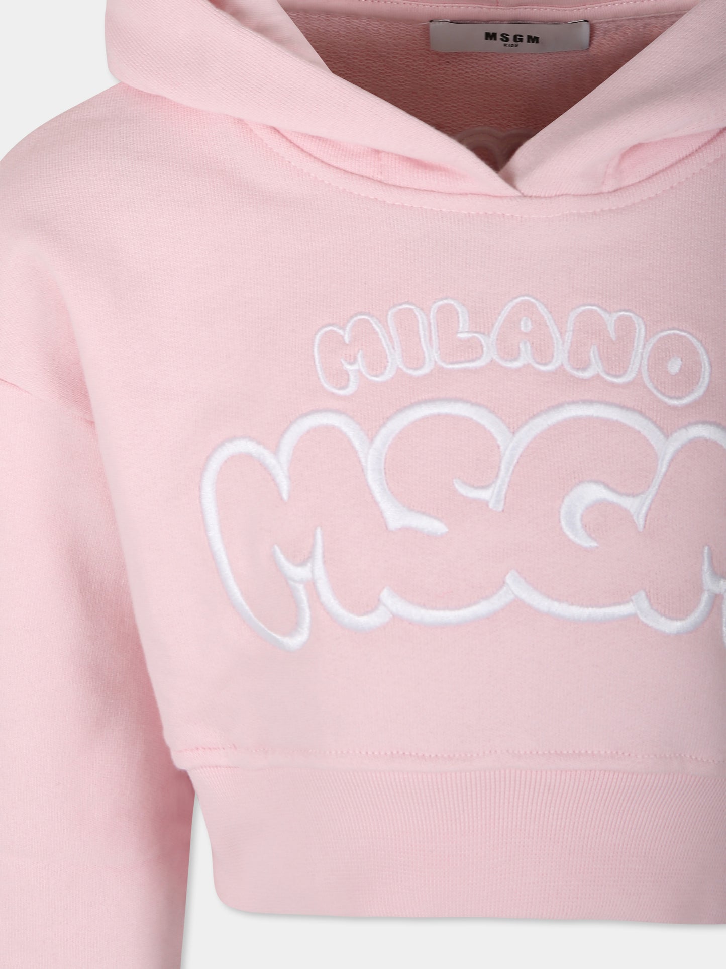 Felpa crop rosa per bambina con logo,Msgm Kids,S4MSJGHS086 709