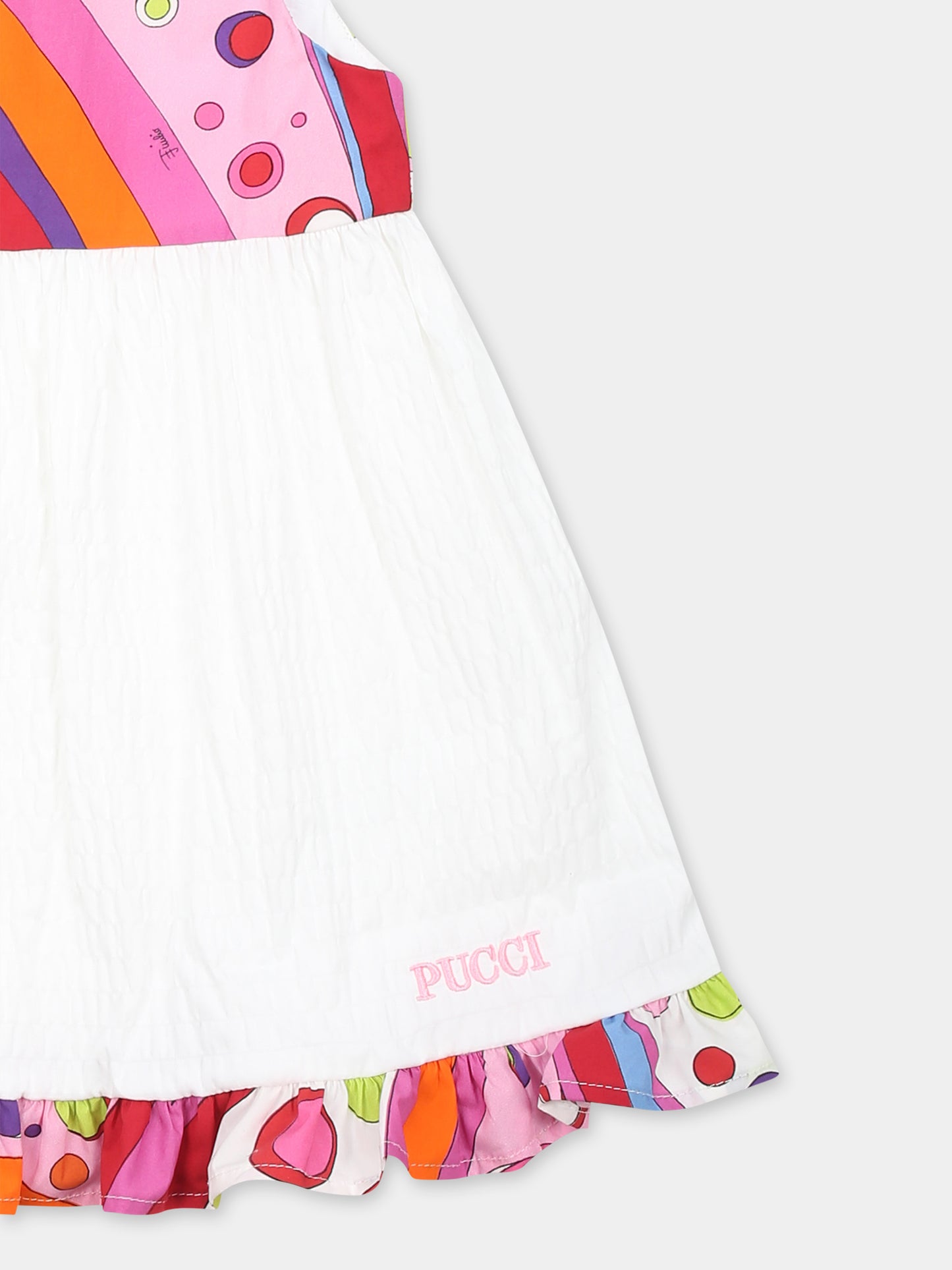 Vestito bianco per neonata con logo e stampa marmo,Emilio Pucci Junior,PW1142 P0492 100