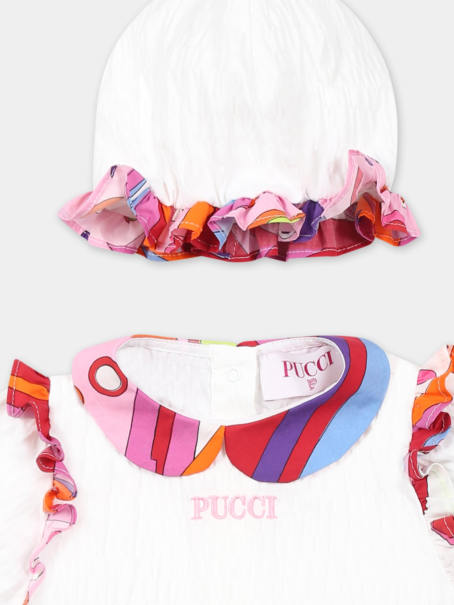 Set pagliaccetto bianco per neonata con logo e stampa marmo,Emilio Pucci Junior,PWB030 P0492 100