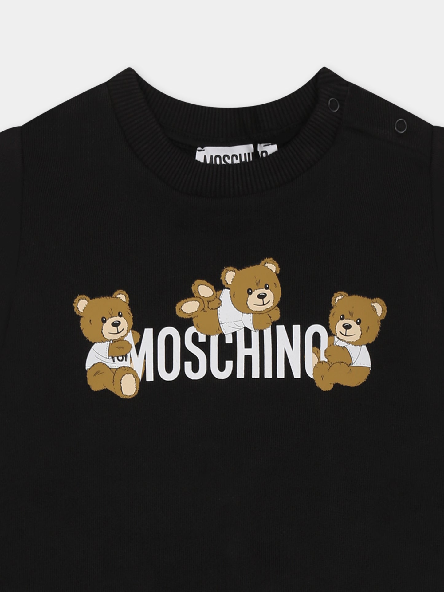 Felpa nera per neonati con tre Teddy Bears,Moschino Kids,M9F04Q LCA19 60100