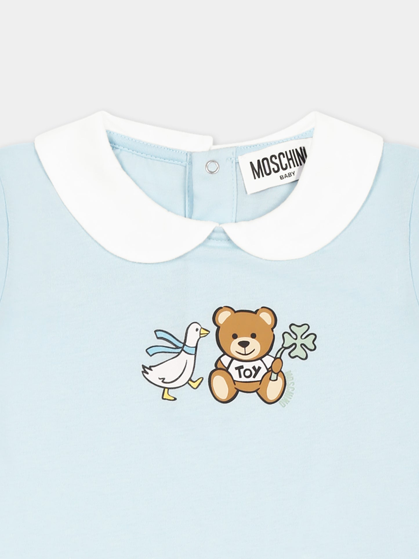 Light blue romper for baby boy with Teddy Bear