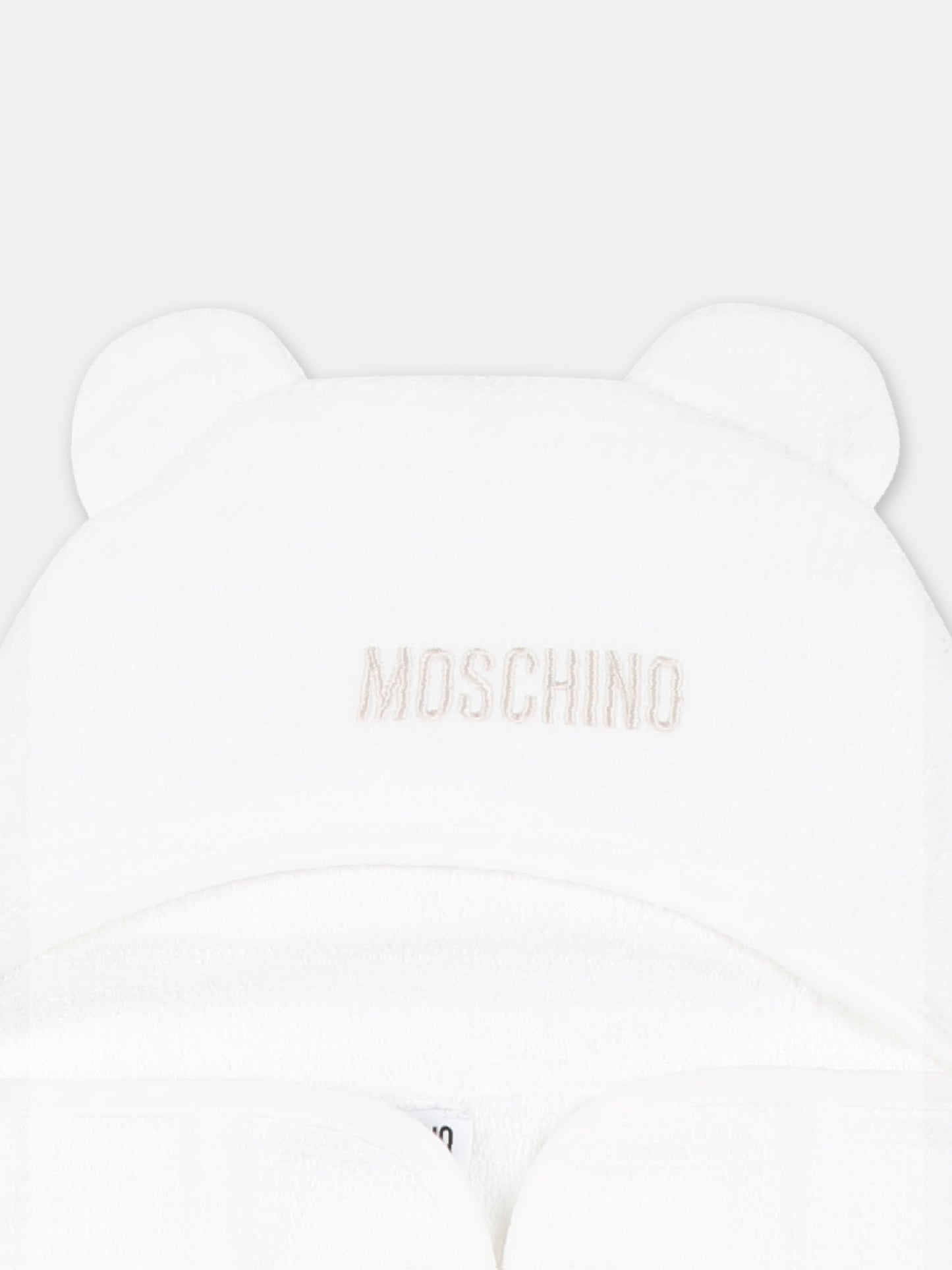Accappatoio bianco per neonati con logo beige,Moschino Kids,MUX058 LGA22 10101