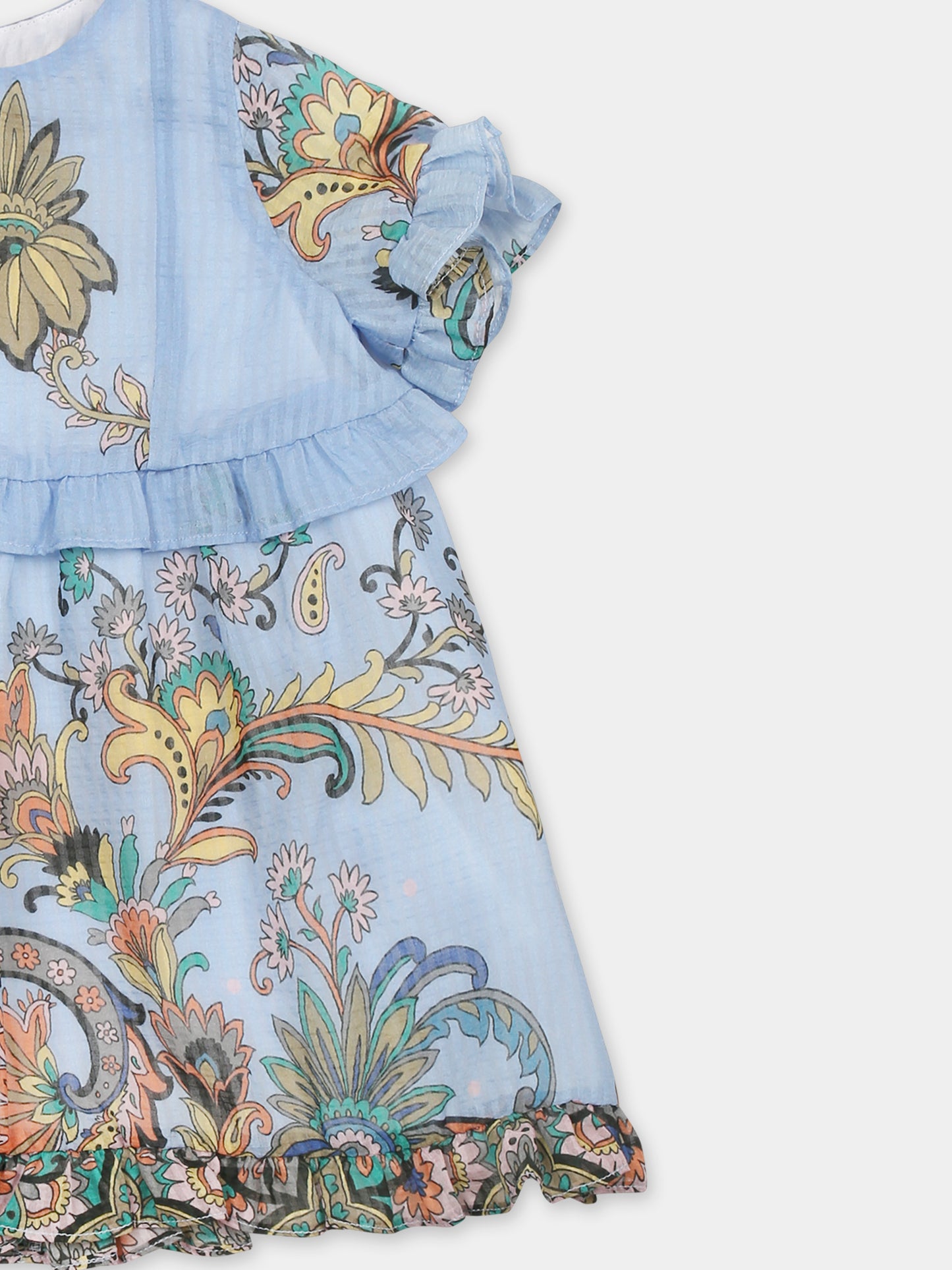 Vestito celeste per neonata con stampa Paisley,Etro,GW1091 M0065 685MC