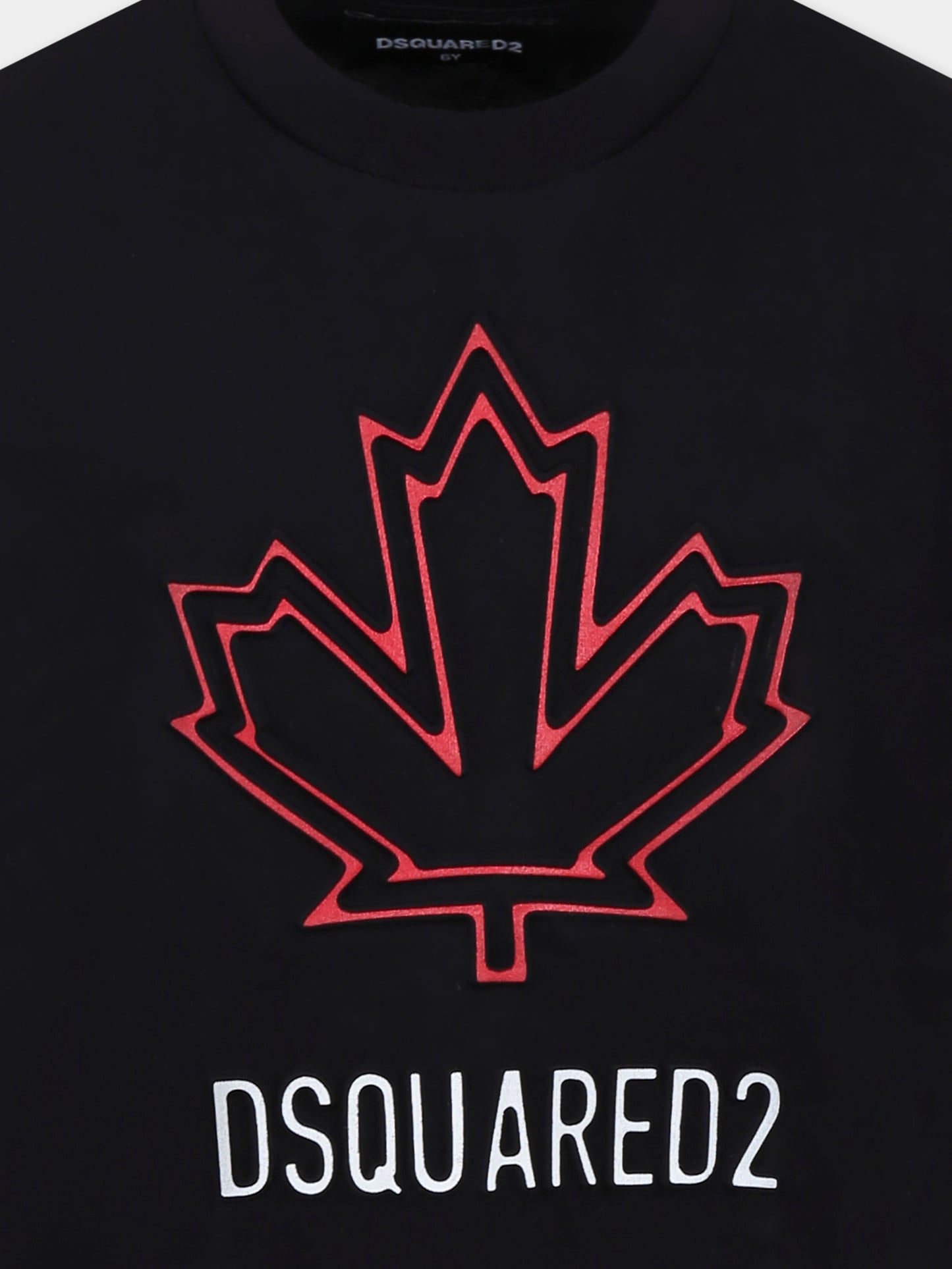 T-shirt nera per bambino con iconica foglia d'acero e logo,Dsquared2,DQ2770 D0015 D2T1134U DQ900
