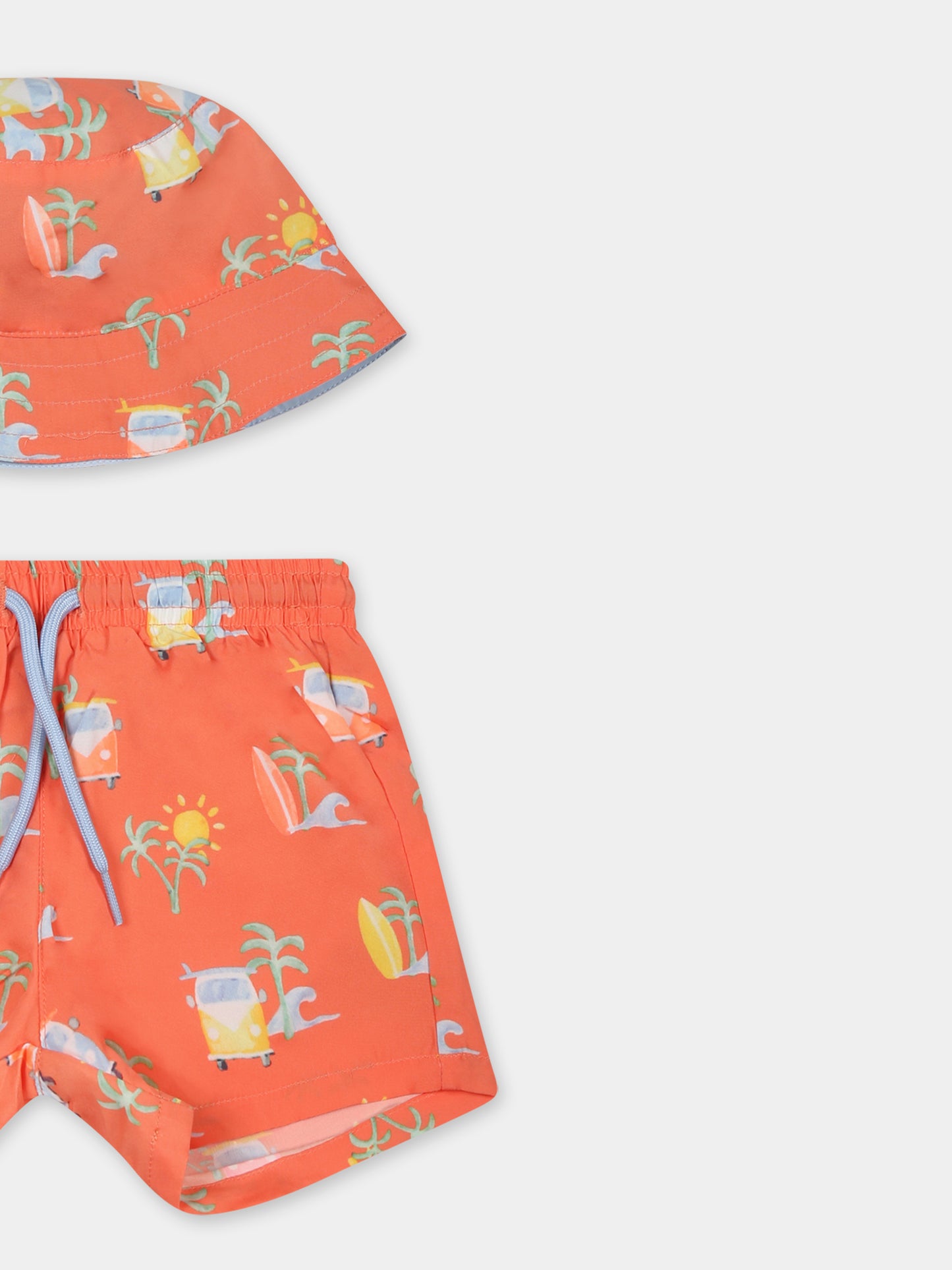 Orange swim shorts set for baby boy with print