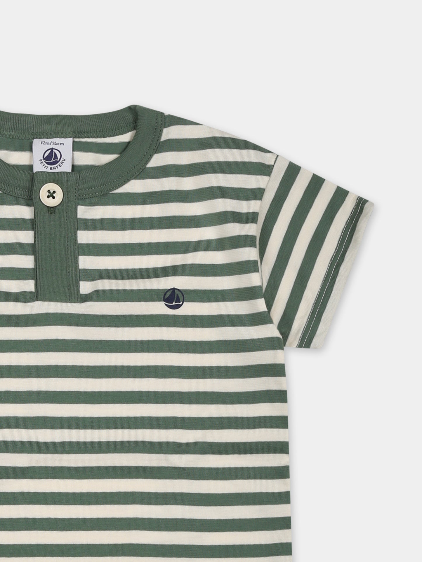 T-shirt verde per neonato,Petit Bateau,A0CWD PALMERAIE/AVALANCHE 01