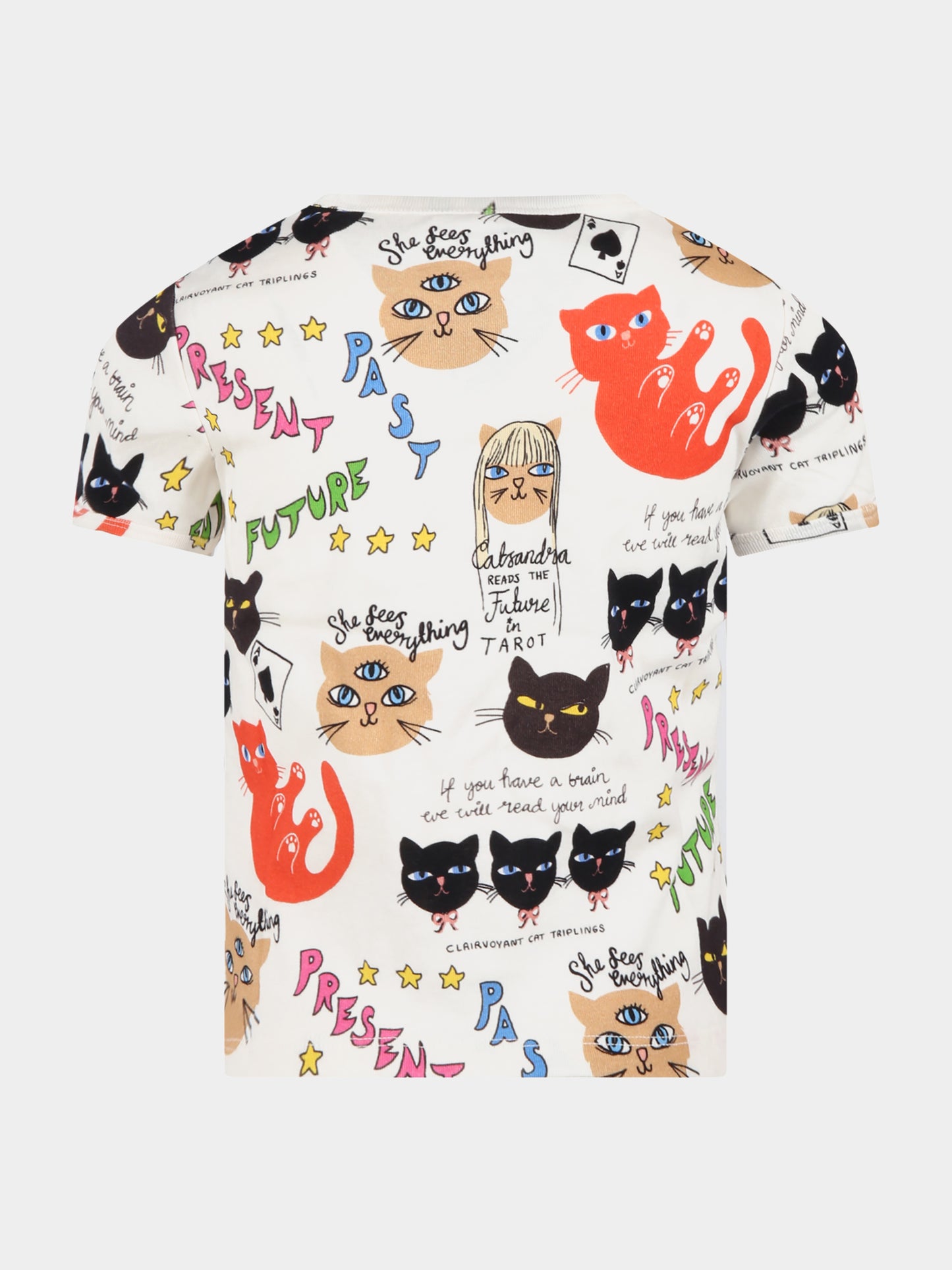 T-shirt avorio per bambini con stampa Clairvoyant Cats,Mini Rodini,2262011300