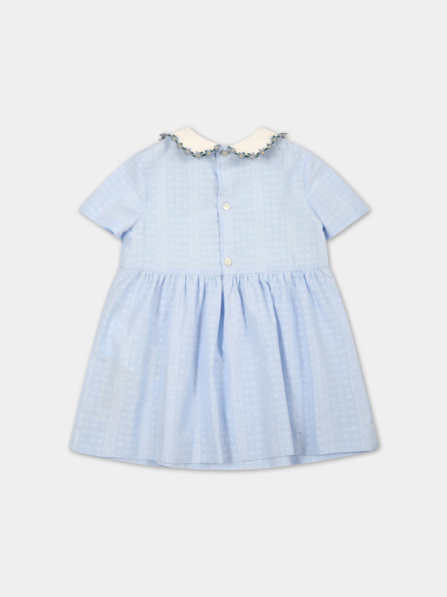 Vestito celeste per neonata con scritta Guccily all-over,Gucci Kids,717266 ZALJB 4670