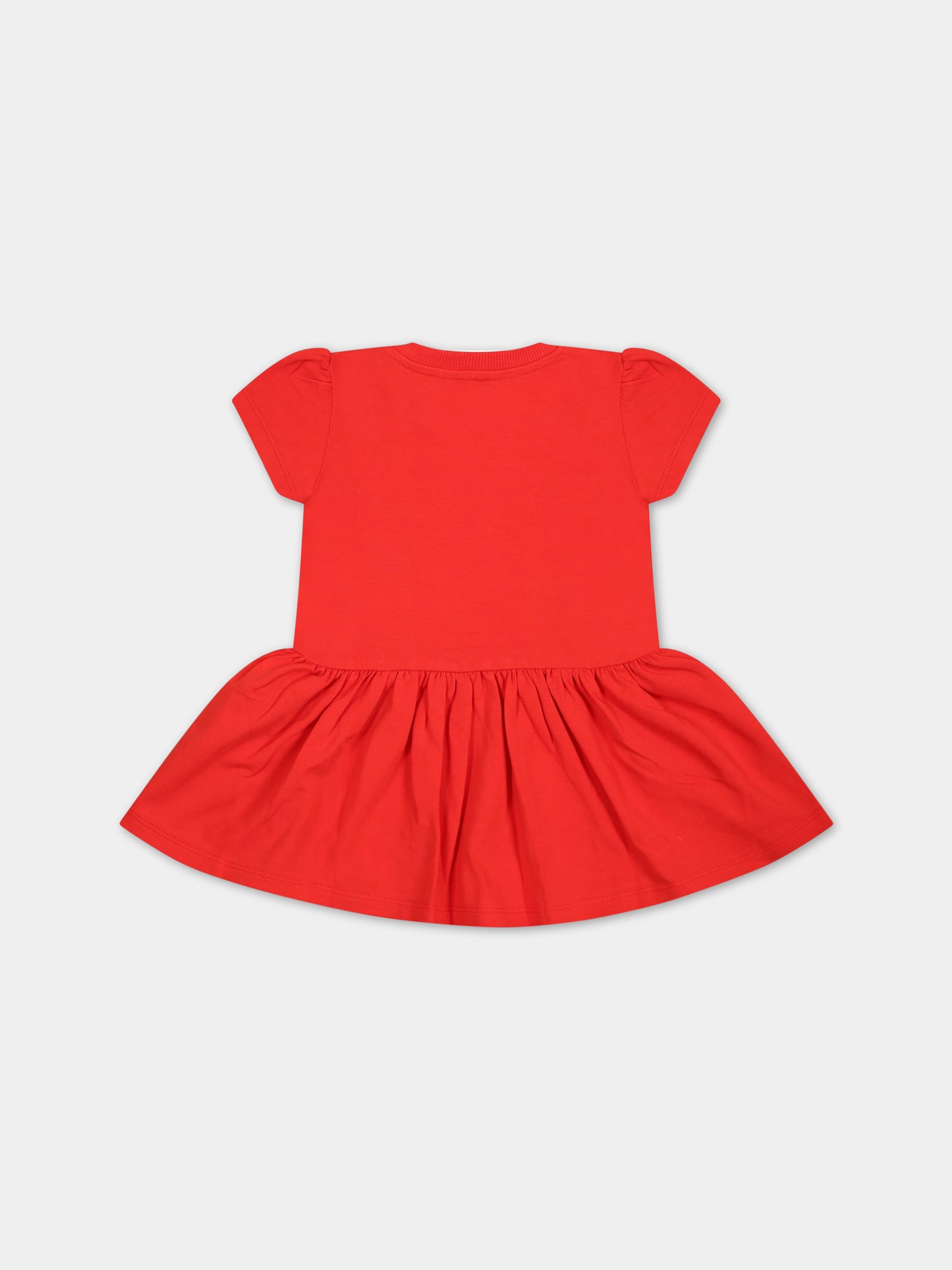 Vestito rosso per neonata con Teddy Bear e logo,Moschino Kids,MDV0AD LBA00 50109