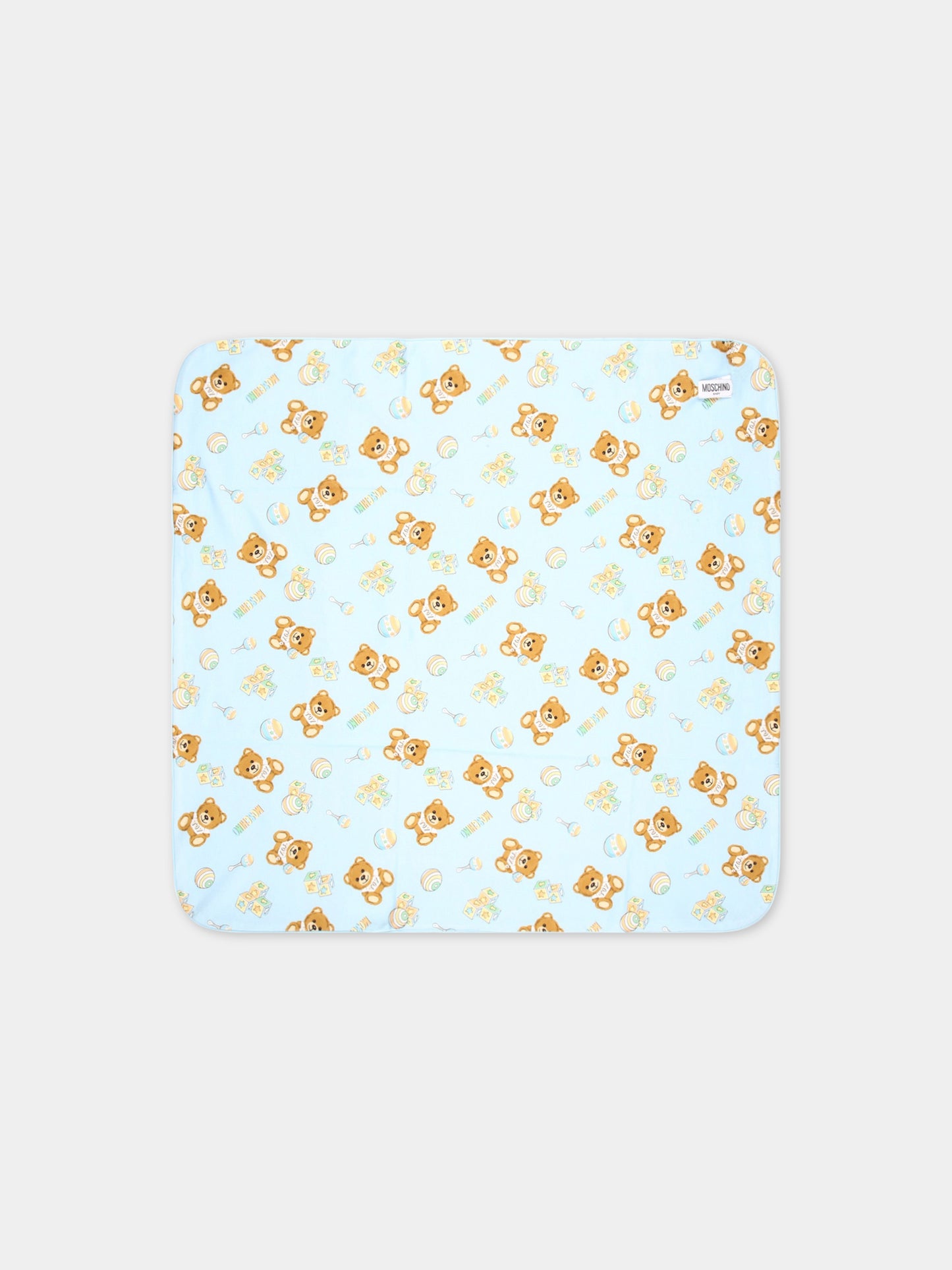 Coperta celeste per neonato con logo e Teddy Bear,Moschino Kids,MYB005 LCB34 84495