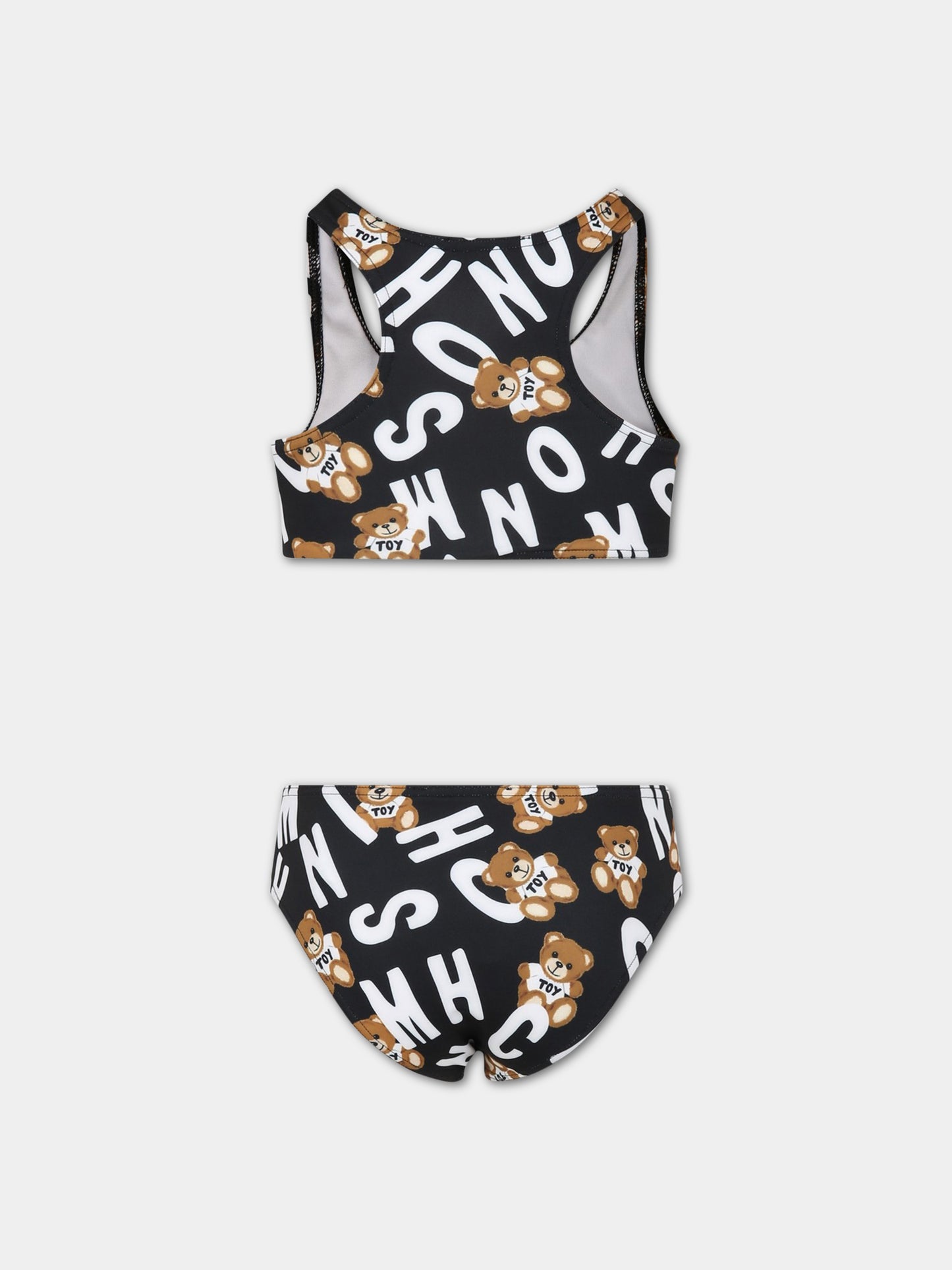 Bikini nero per bambina con Teddy Bear e logo,Moschino Kids,HDL00P LKA00 84291