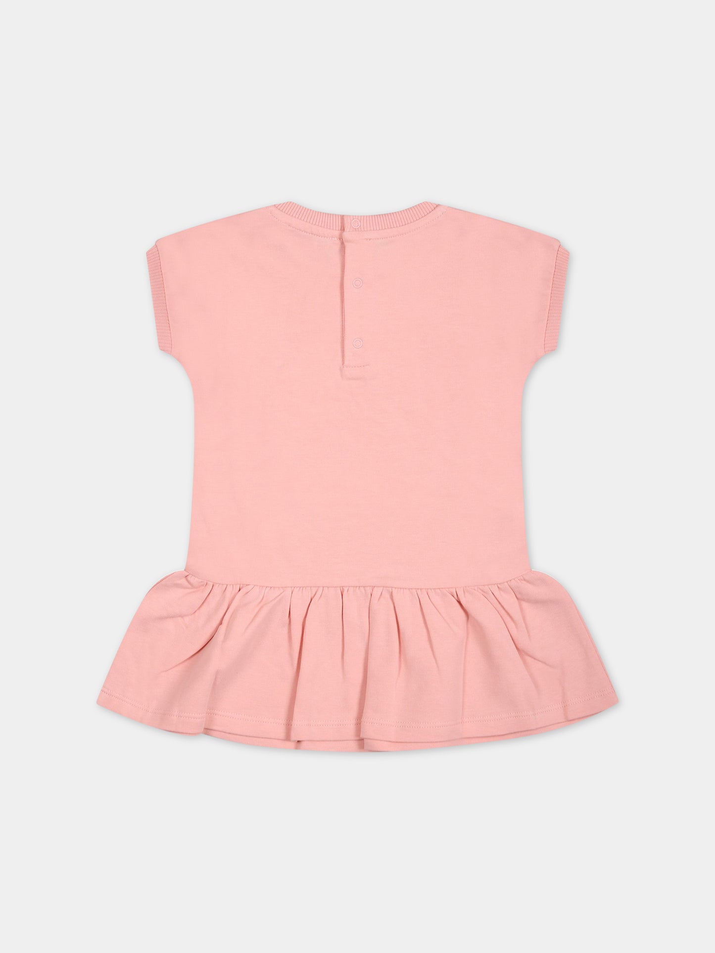 Vestito rosa per neonata con Teddy Bear e fiore,Moschino Kids,MEV06U LDA12 50209