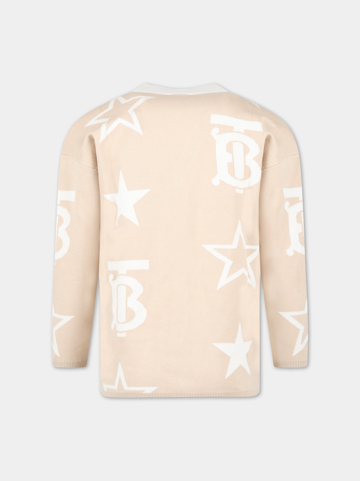 Cardigan beige per bambino con monogramma TB,Burberry Kids,8057917