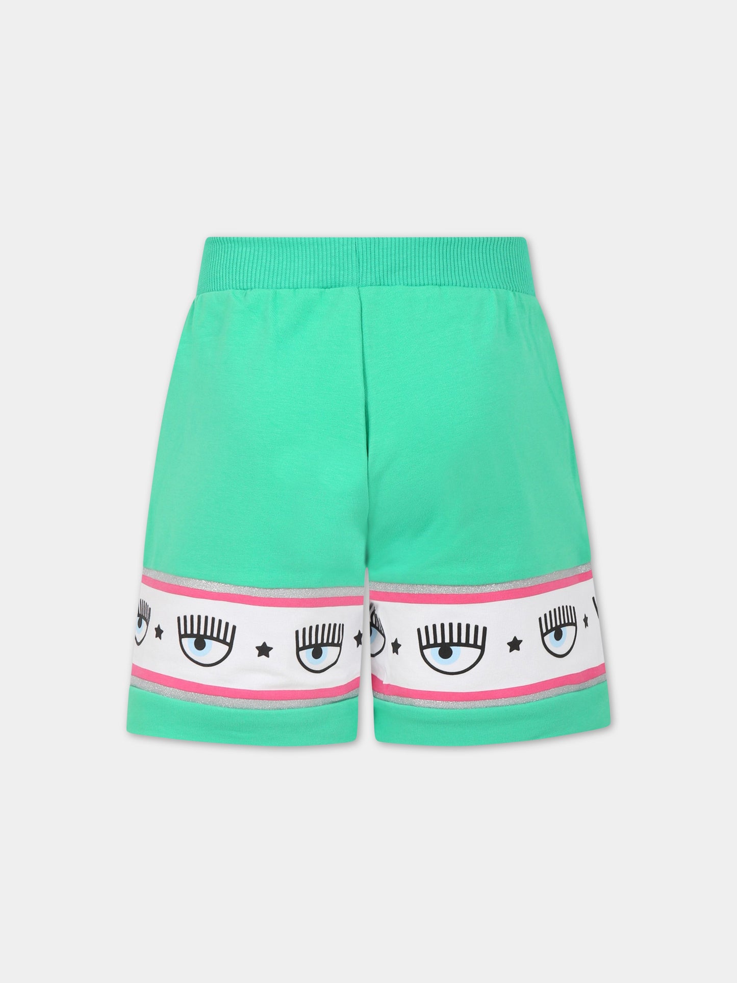 Shorts verde per bambina con iconici eyes flirting,Chiara Ferragni Collection,51A400 1250 026F