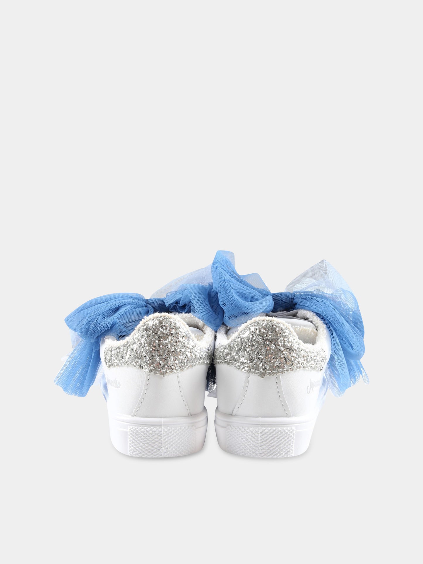Sneakers bianche per bambina con fiocchi,Monnalisa,8CA010 1716 0152