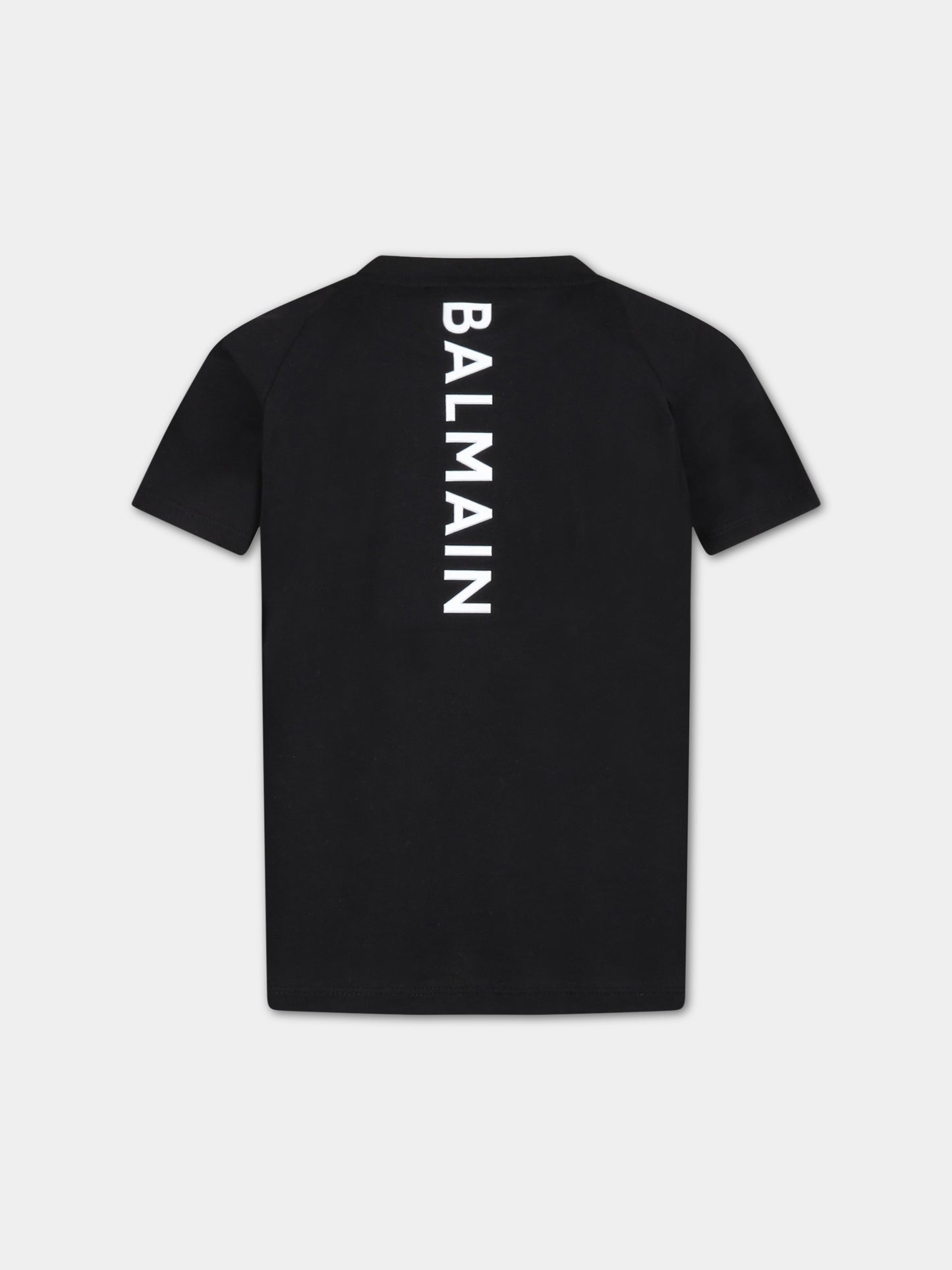 T-shirt nera per bambini con logo bianco,Balmain Kids,BS8P11 Z0057 930BC