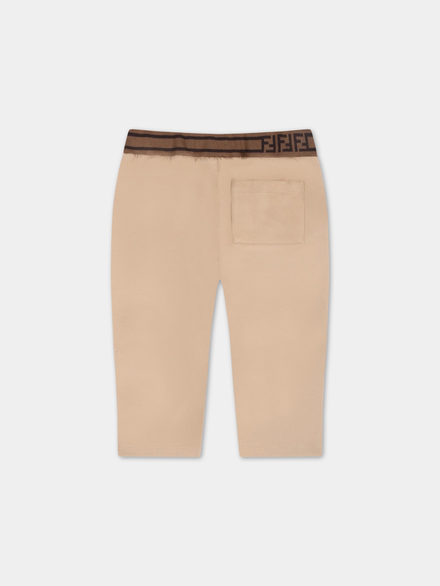 Pantaloni beige per neonato con FF nere,Fendi Kids,BUF062 ADEH F1F4G