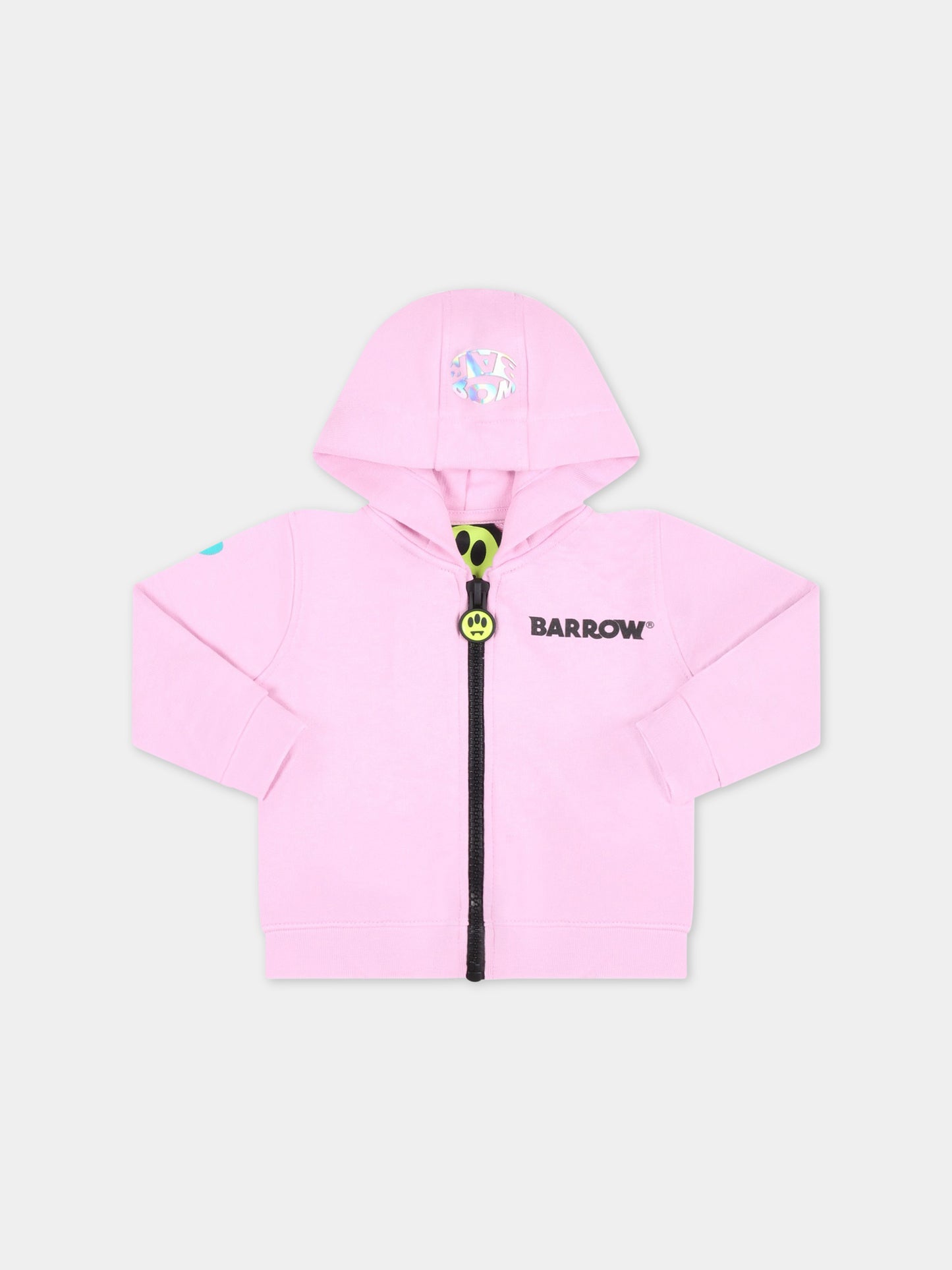 Felpa rosa per neonata con logo verde,Barrow,033118 042
