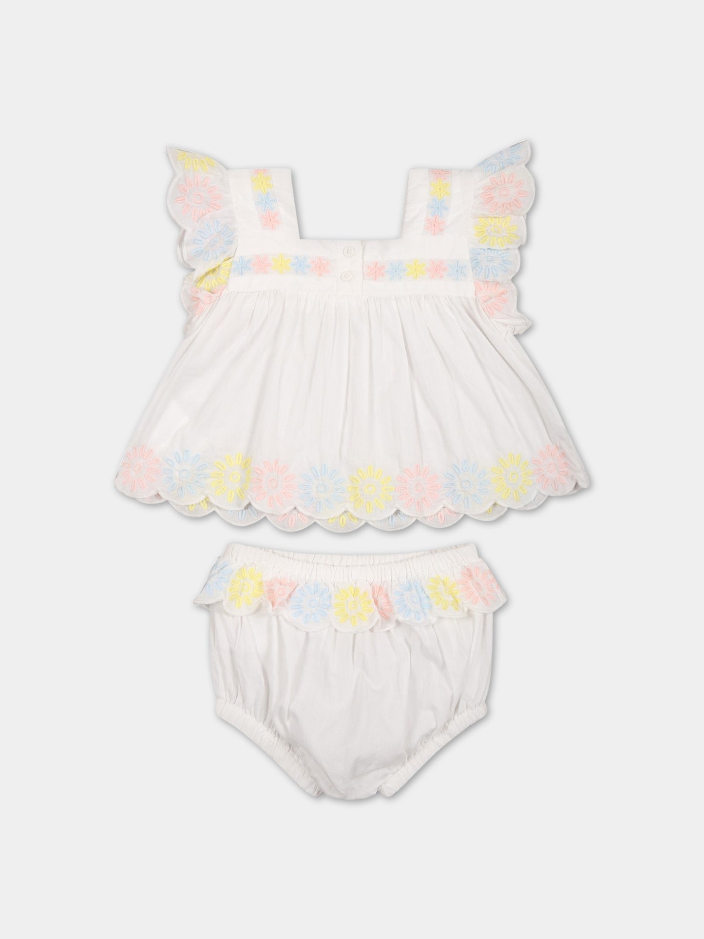 Completo bianco per neonata con fiori ricamati,Stella Mccartney Kids,TS1272 Z0142 101