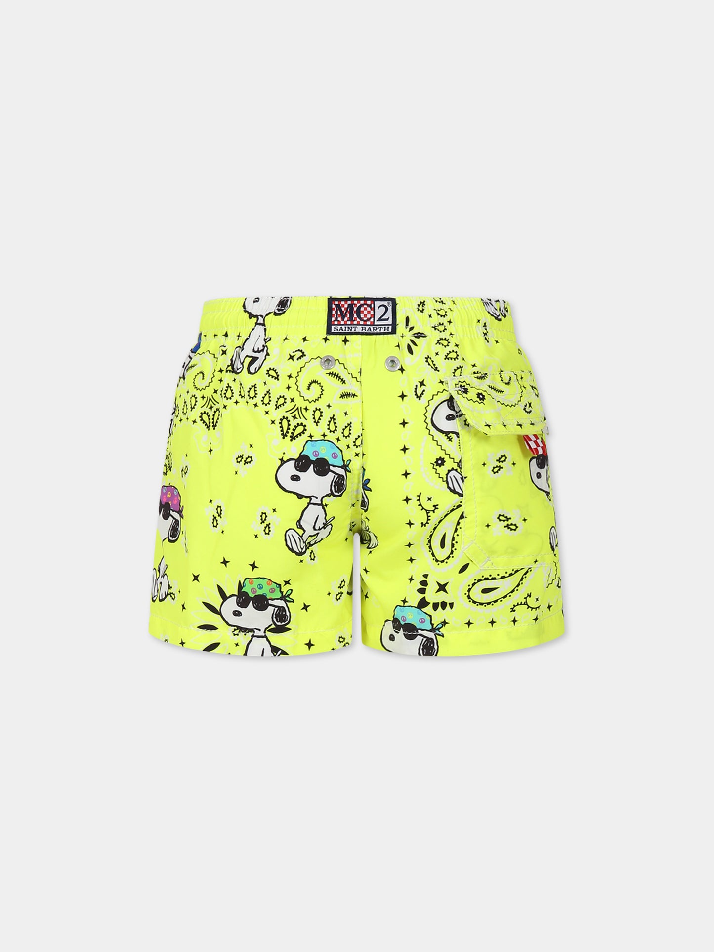 Boxer mare giallo per bambino con stampa Snoopy e logo,Mc2 Saint Barth,JEAN BANDANNA SNOOPY PEACE 94