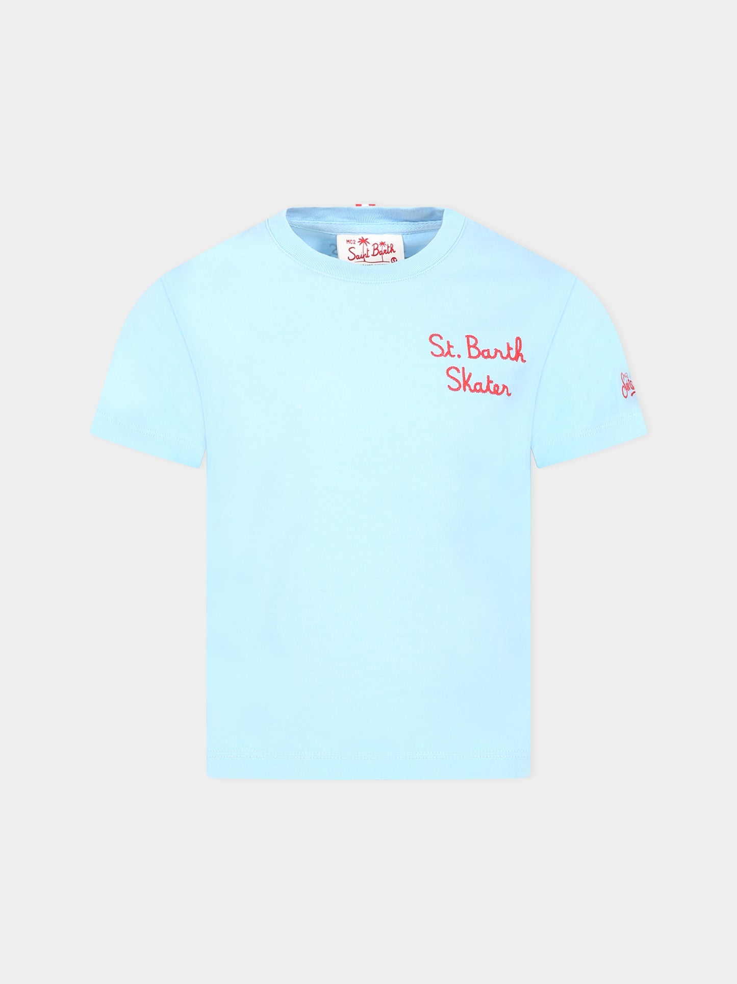T-shirt celeste per bambino con stampa e logo,Mc2 Saint Barth,TSHIRT BOY BART SKATER 31 EMB