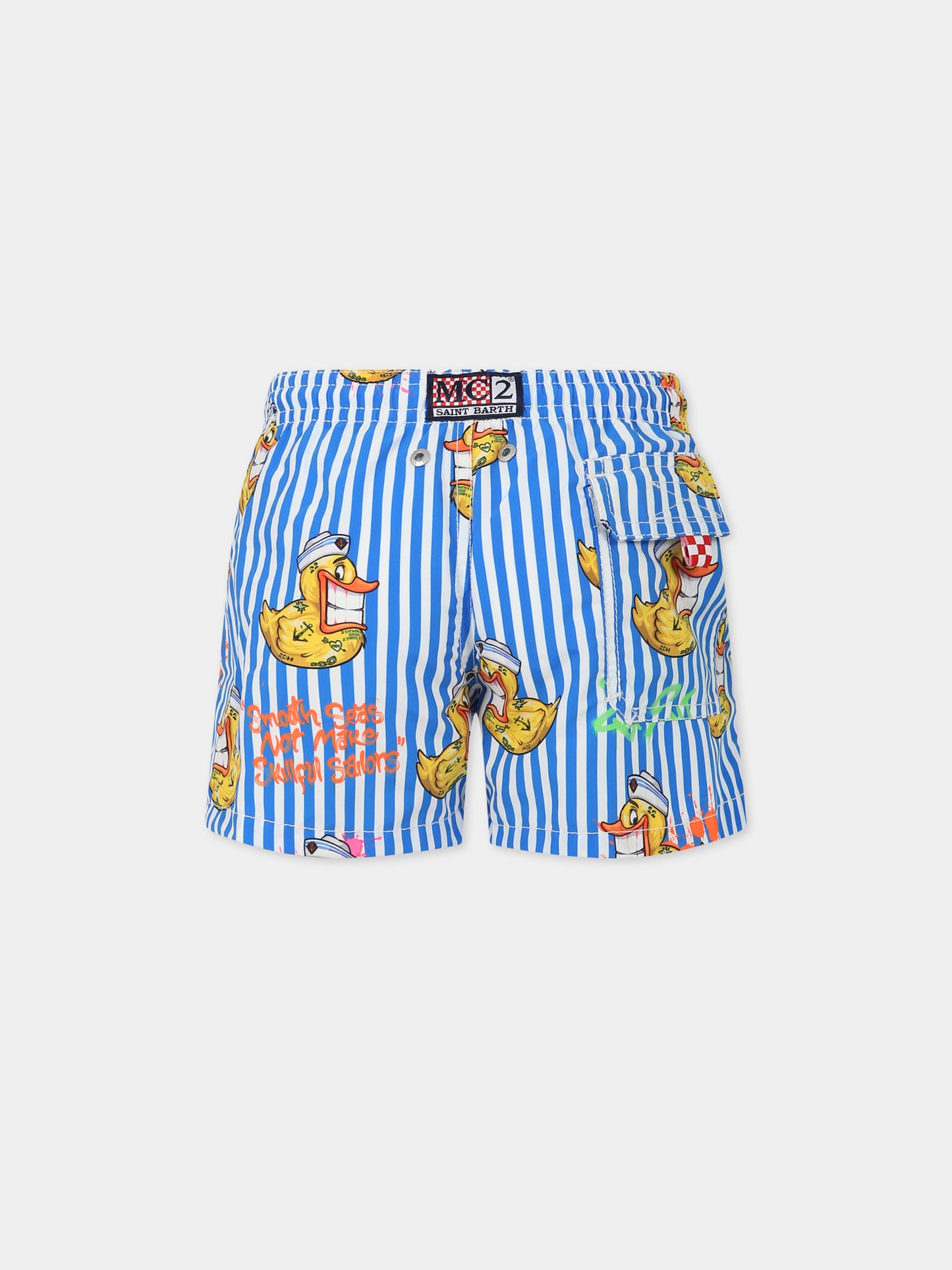 Boxer mare multicolor con stampa Ducky marinaio e logo,Mc2 Saint Barth,JEAN CPT DUCKY SAILOR LIN17