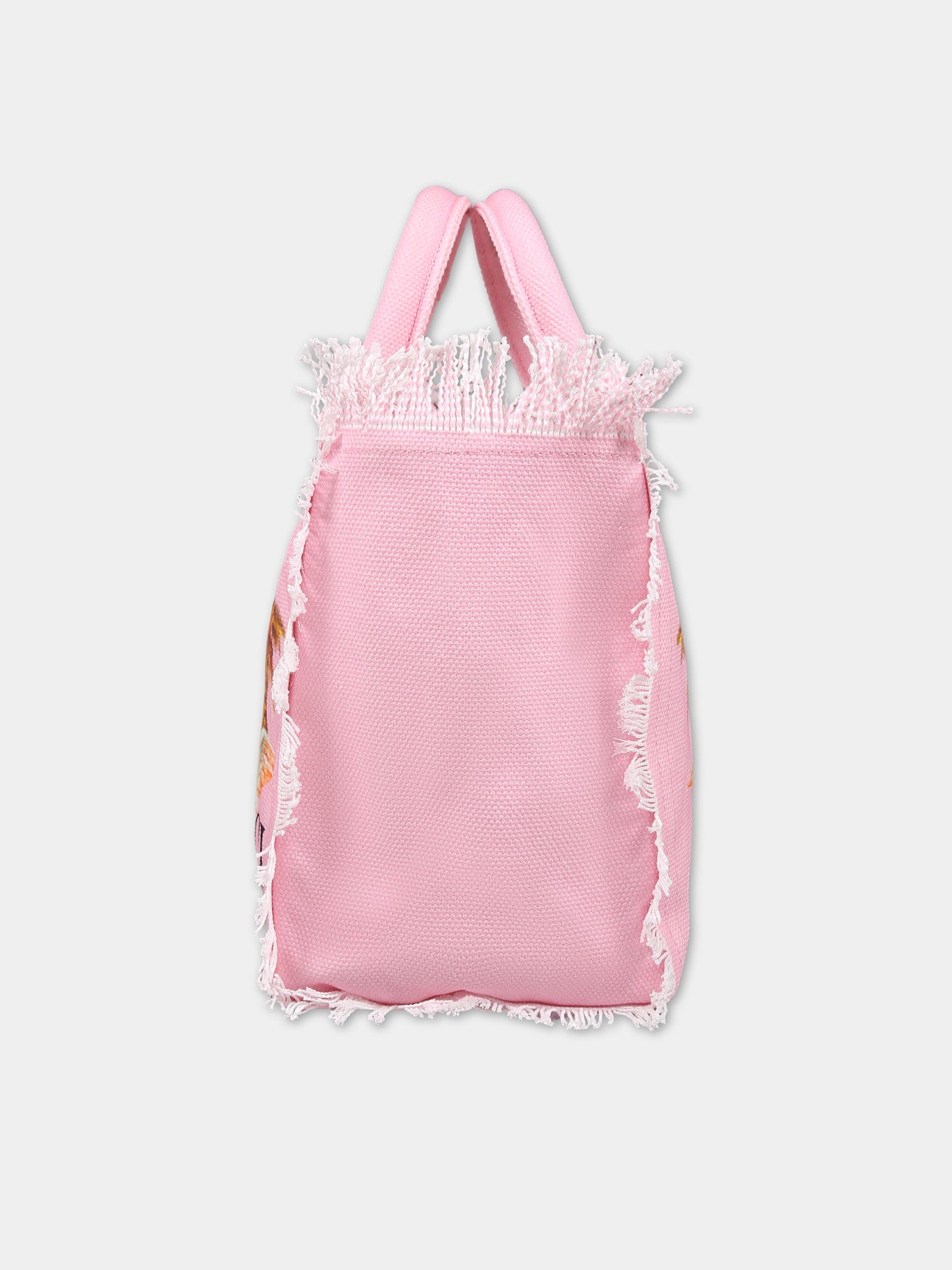 Borsa rosa per bambina con stampa Fiorucci Angels e logo,Mc2 Saint Barth,COLETTE ANGELS PALM 21 FIORUCCI