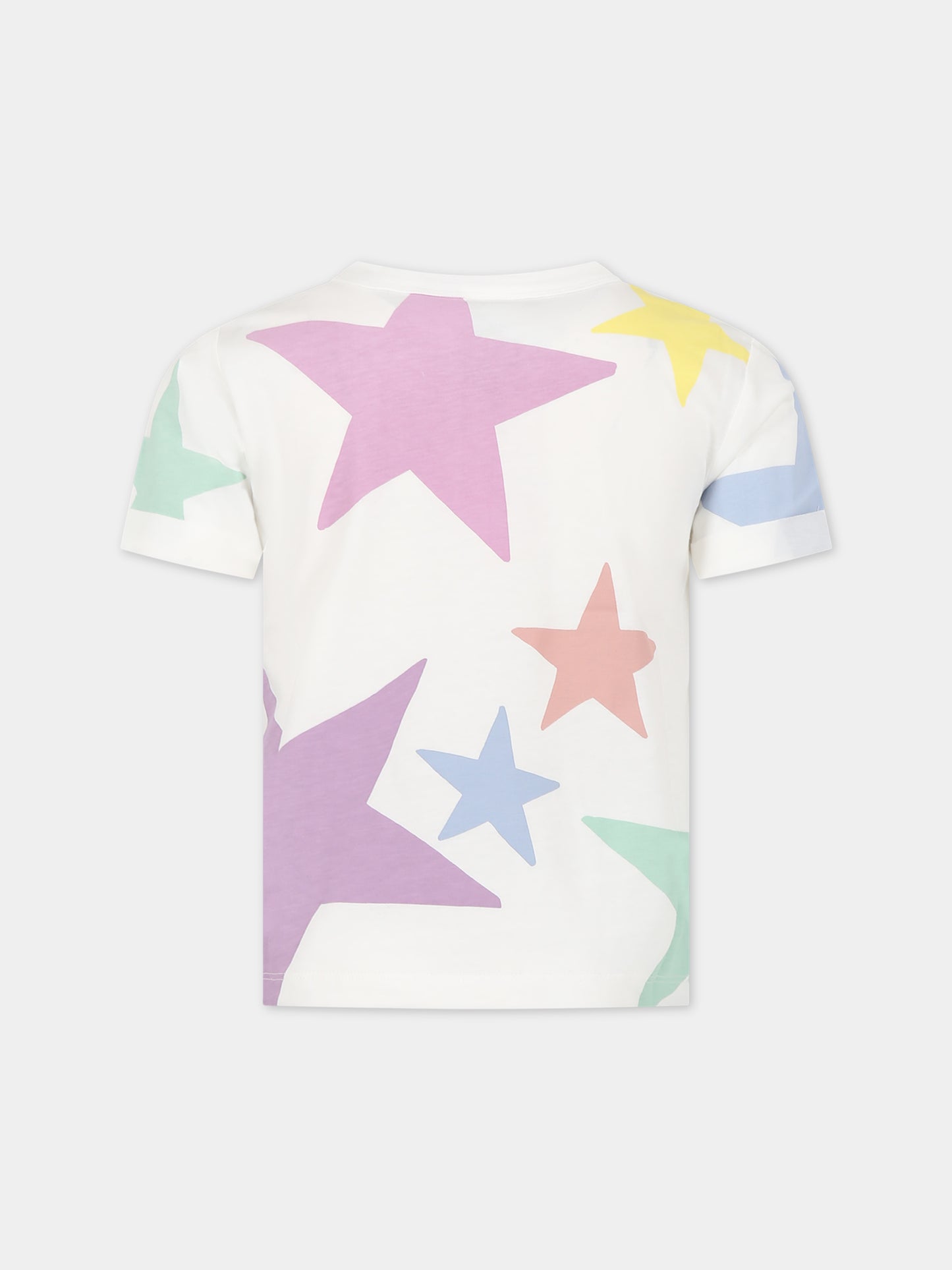 T-shirt bianca per bambina con stelle e logo,Stella Mccartney Kids,TT8A91 Z0913 101MC